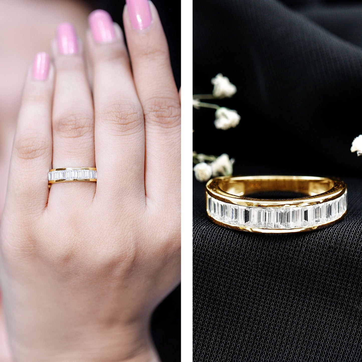 Channel Set Certified Moissanite Half Eternity Band Ring
