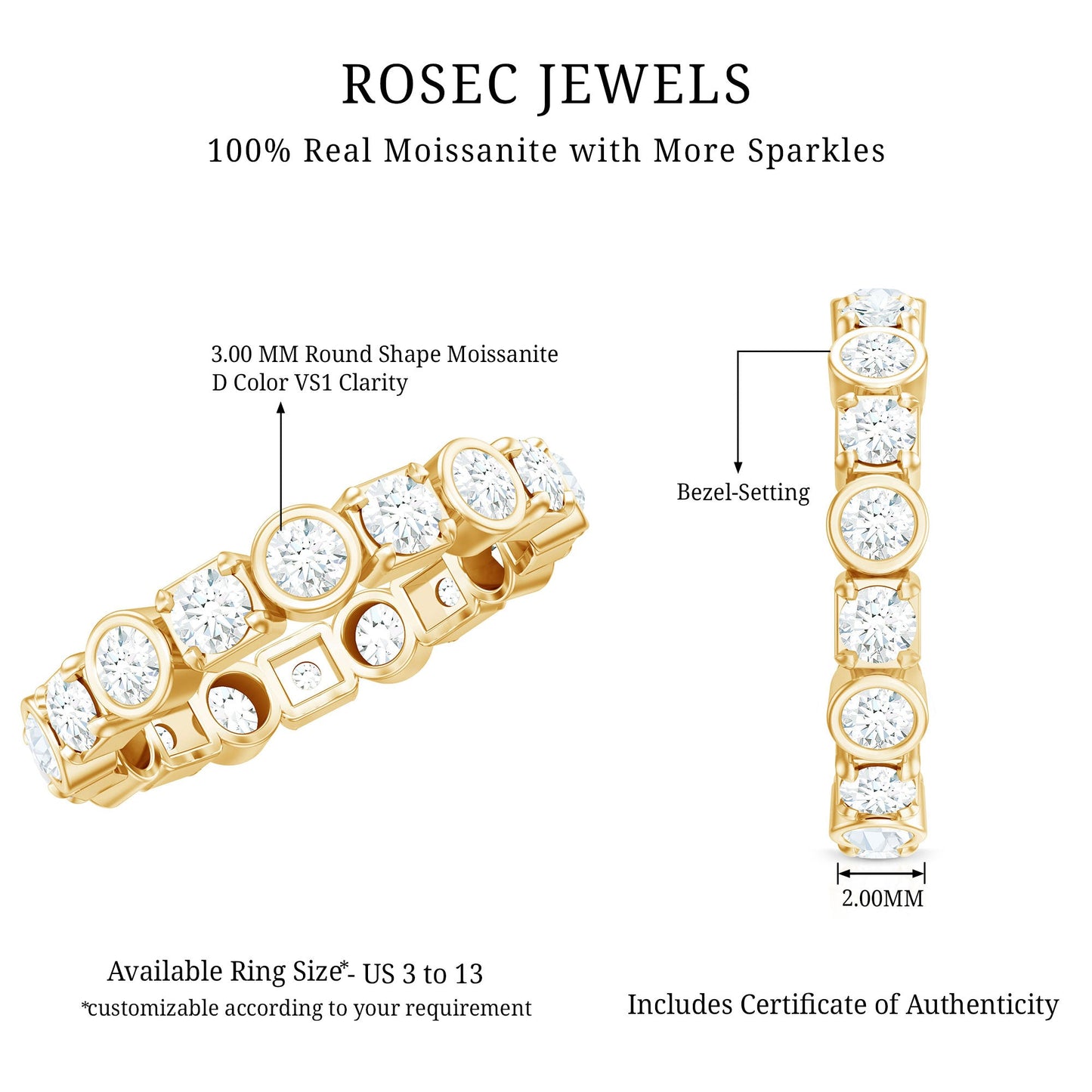 Round Moissanite Eternity Wedding Band with Certificate