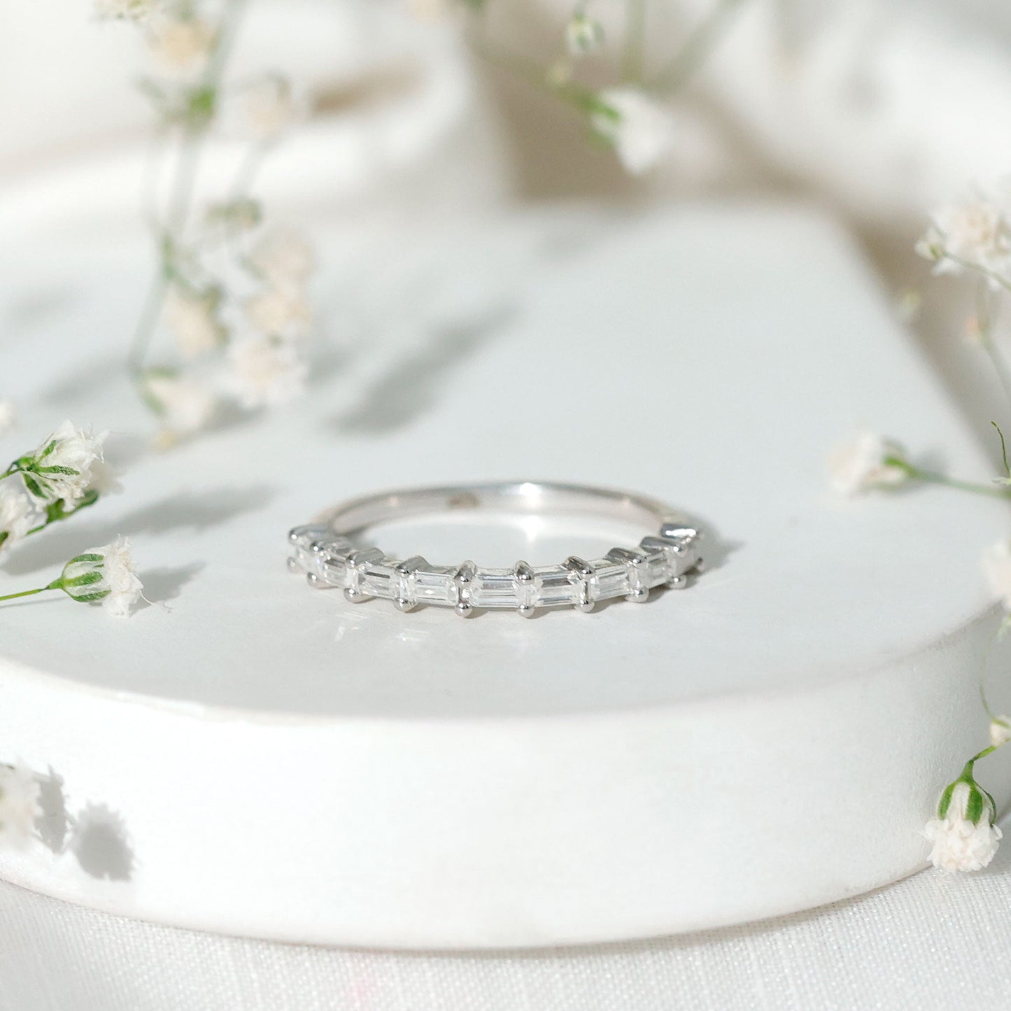 Baguette Shape Moissanite Half Eternity Stackable Ring