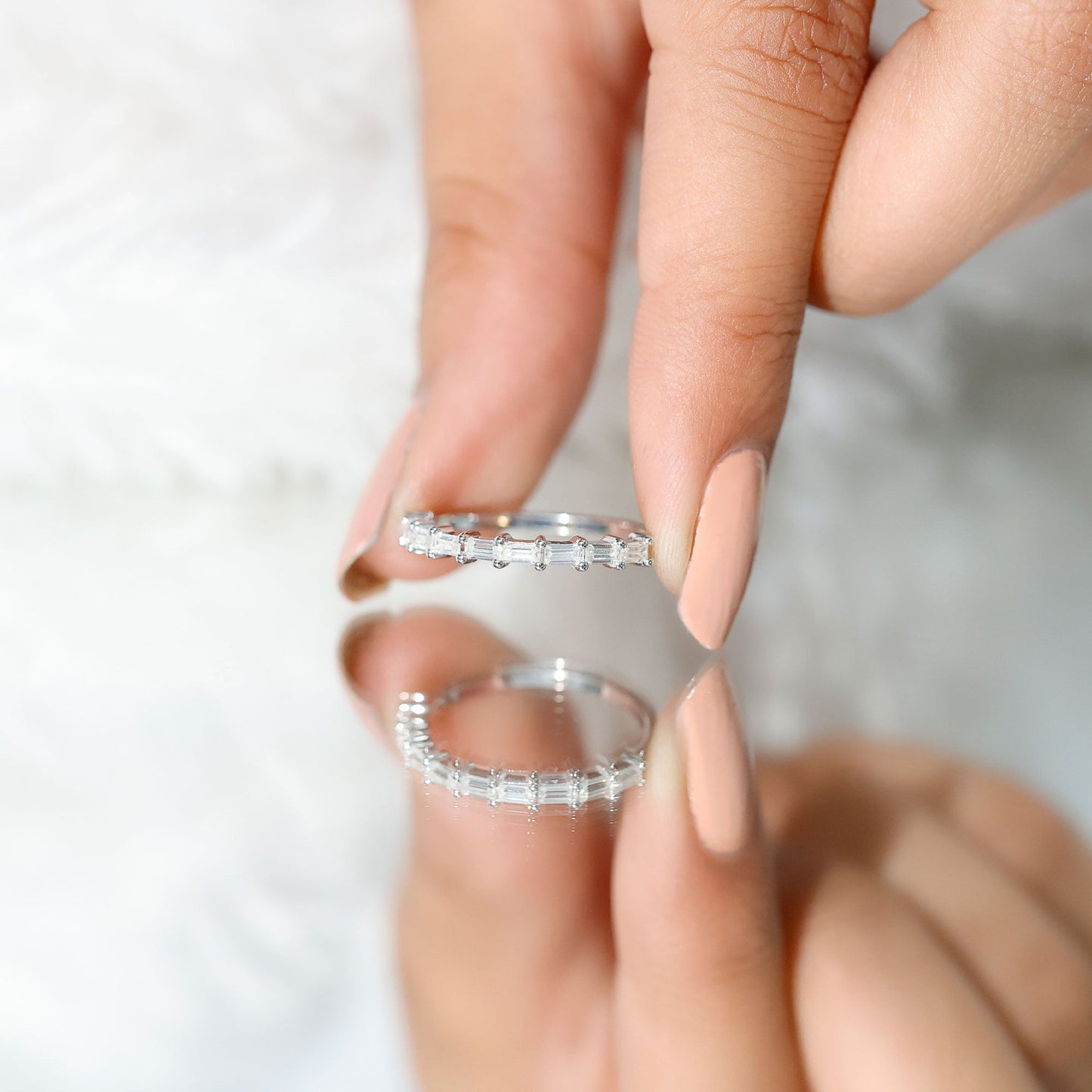 Baguette Shape Moissanite Half Eternity Stackable Ring
