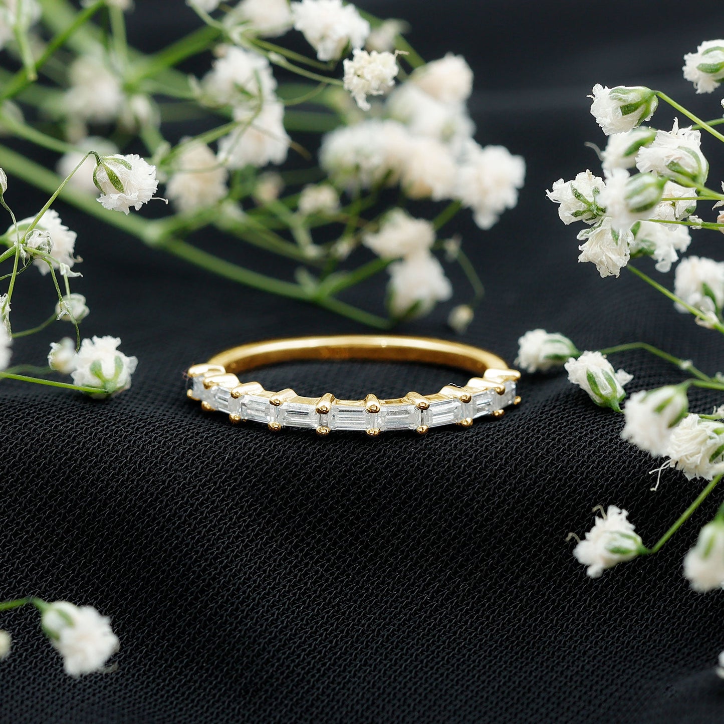 Baguette Shape Moissanite Half Eternity Stackable Ring