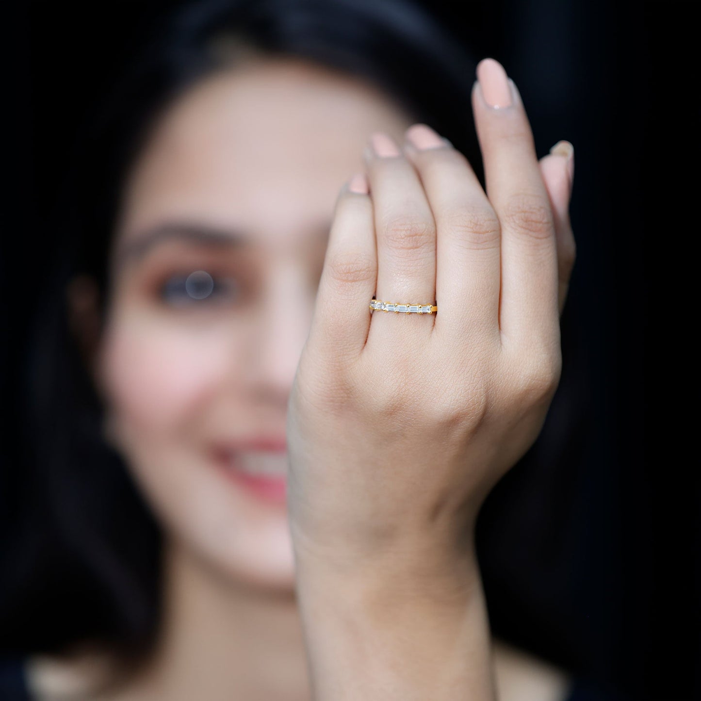 Baguette Shape Moissanite Half Eternity Stackable Ring