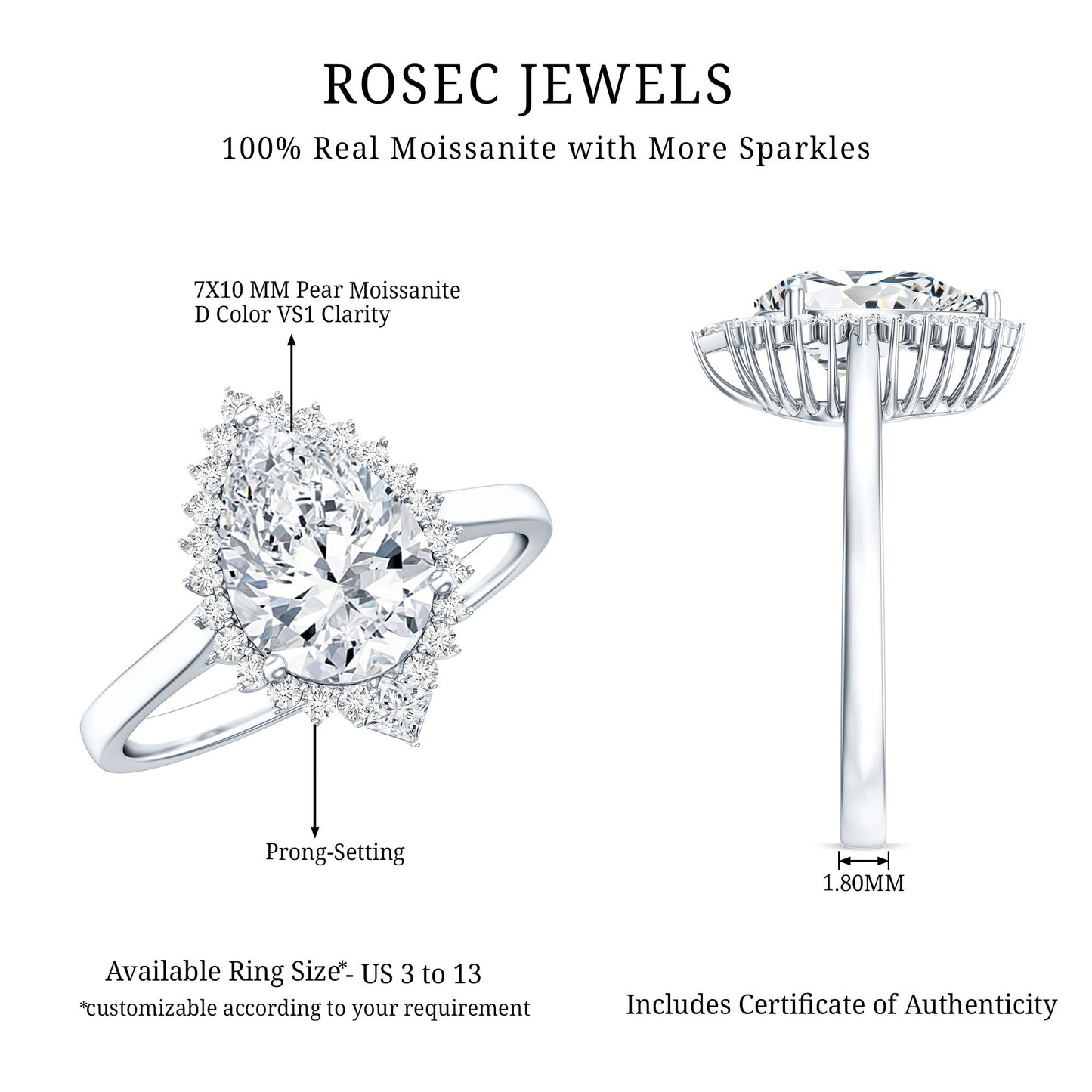 Pear Shape Moissanite Huge Engagement Ring with Halo
