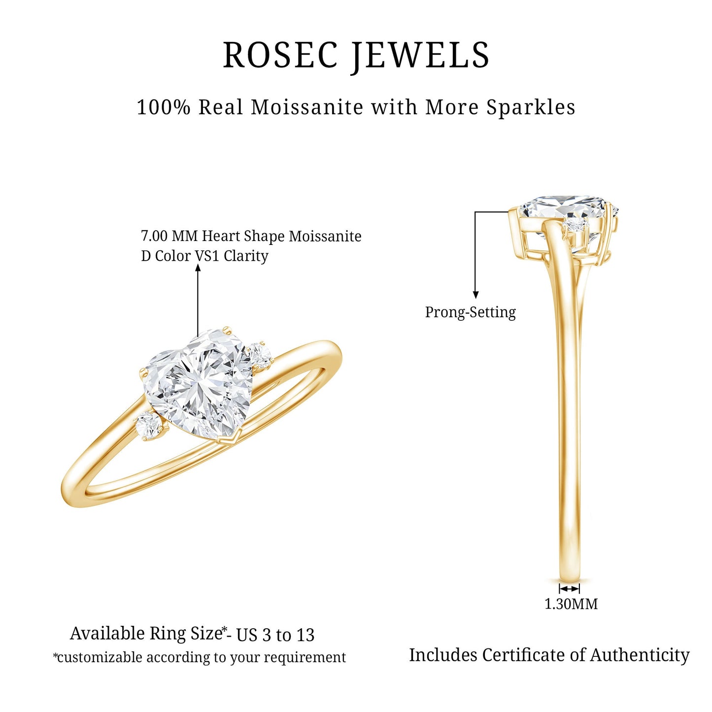 Solitaire Moissanite Heart Engagement Ring in Prong Setting