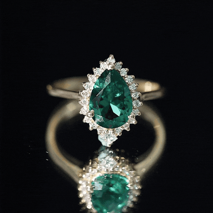 Certified 2 Carat Lab Grown Emerald Teardrop Engagement Ring with Diamond Halo