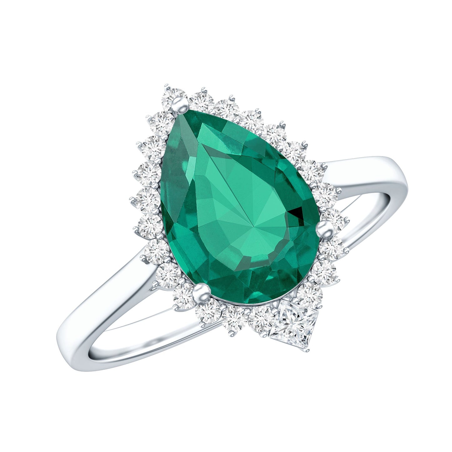 Certified 2 Carat Lab Grown Emerald Teardrop Engagement Ring with Diamond Halo