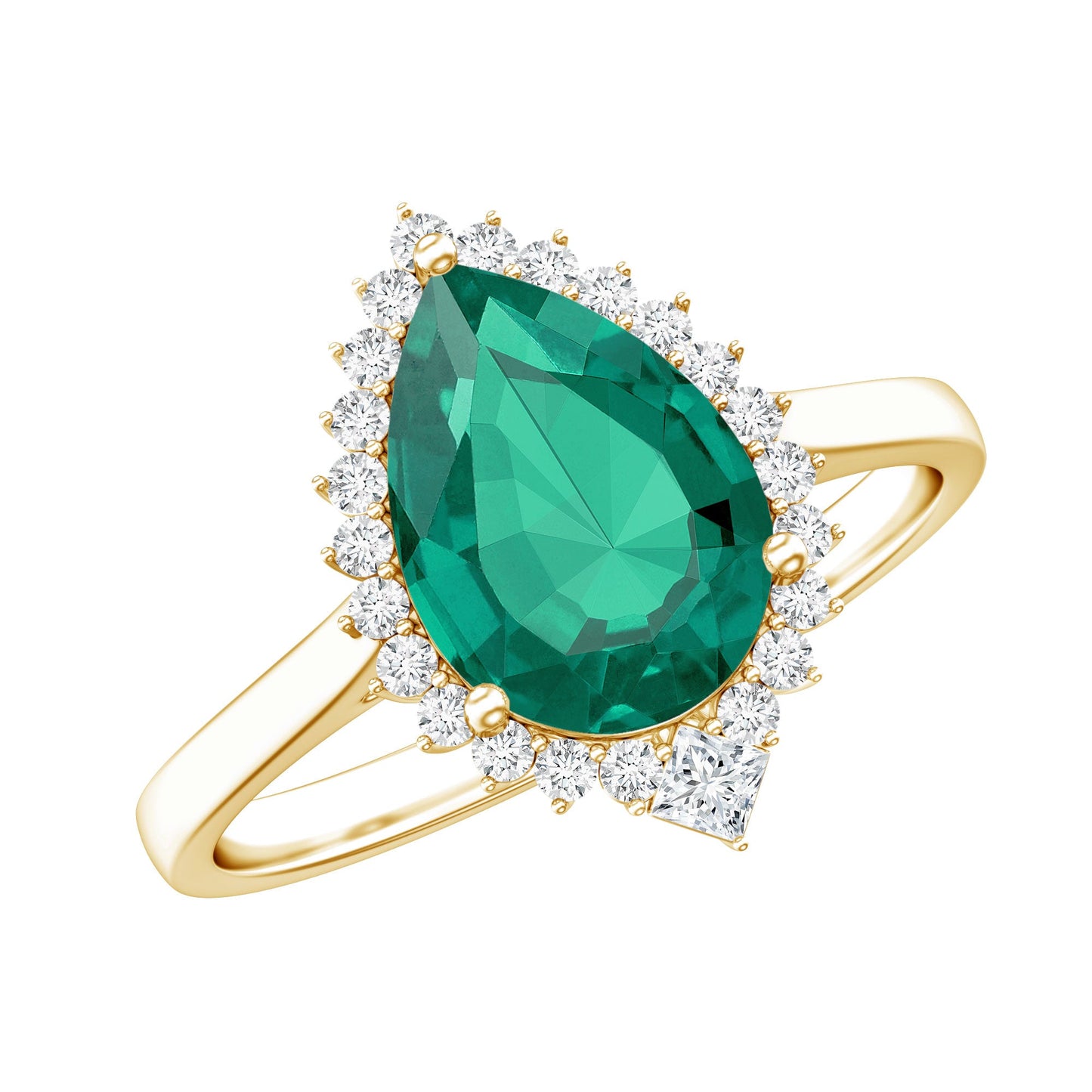 Certified 2 Carat Lab Grown Emerald Teardrop Engagement Ring with Diamond Halo