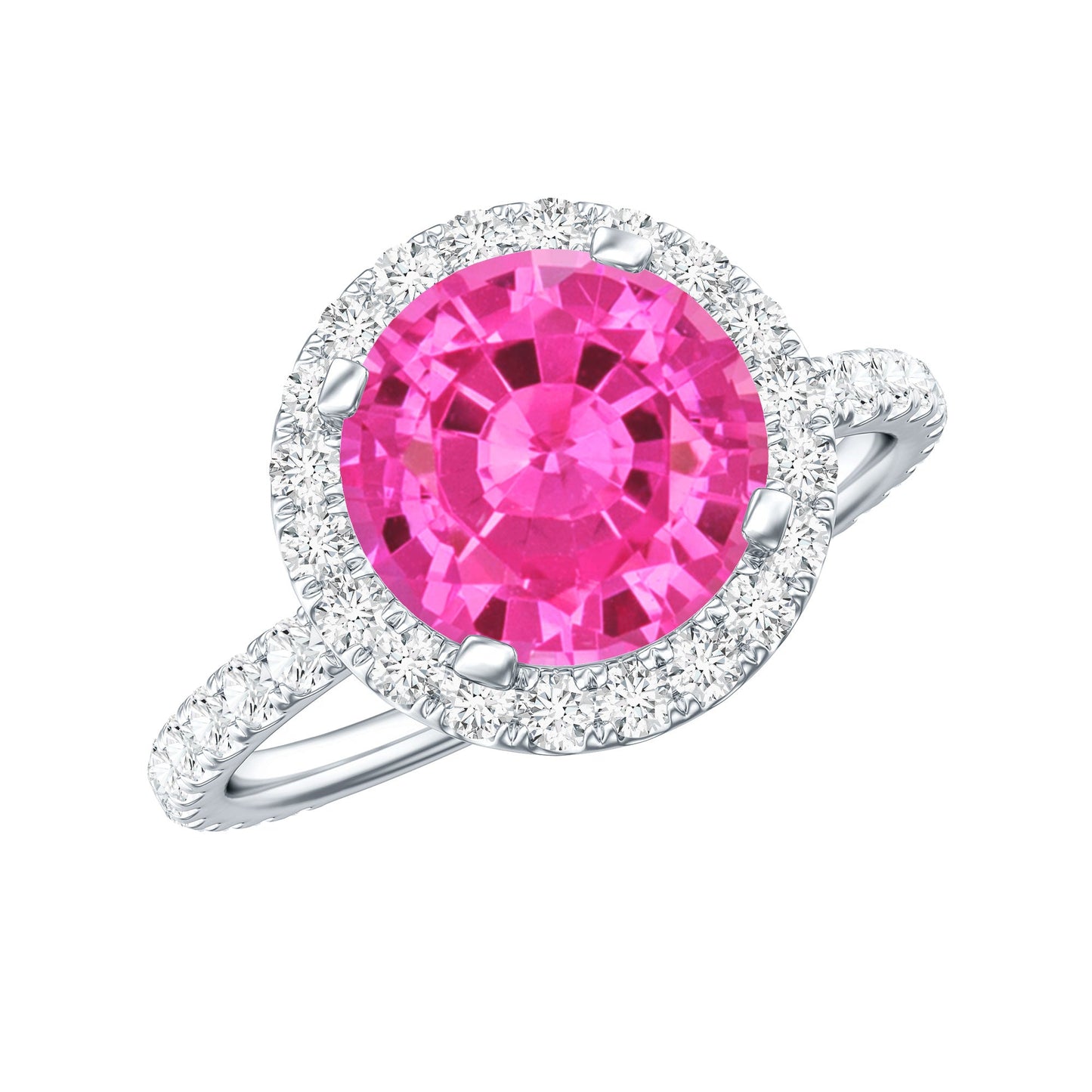 2.25 Carat Round Lab Grown Pink Sapphire and Diamond Engagement Ring