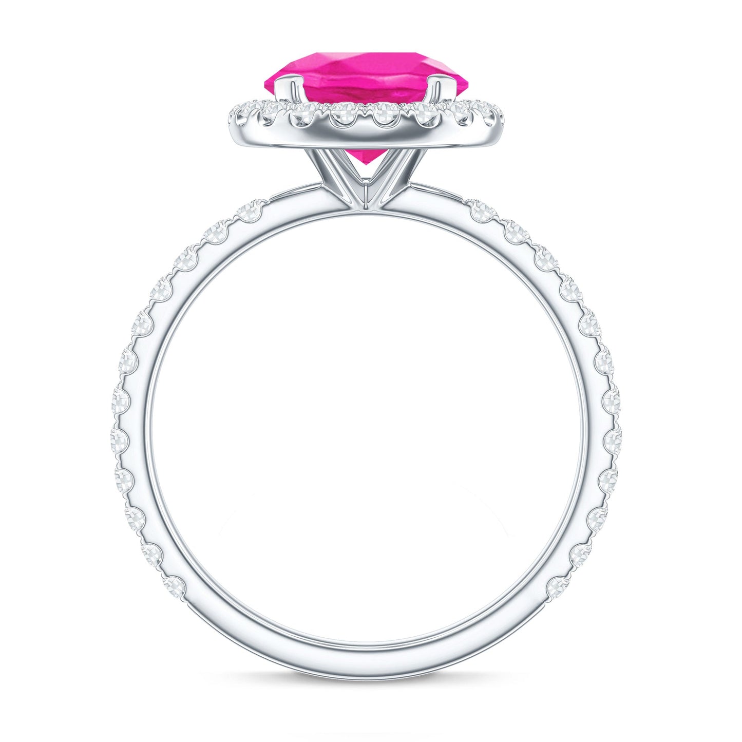 2.25 Carat Round Lab Grown Pink Sapphire and Diamond Engagement Ring