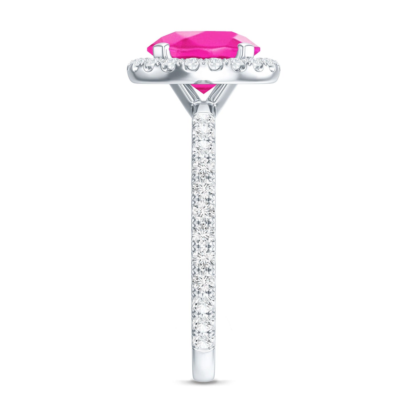 2.25 Carat Round Lab Grown Pink Sapphire and Diamond Engagement Ring
