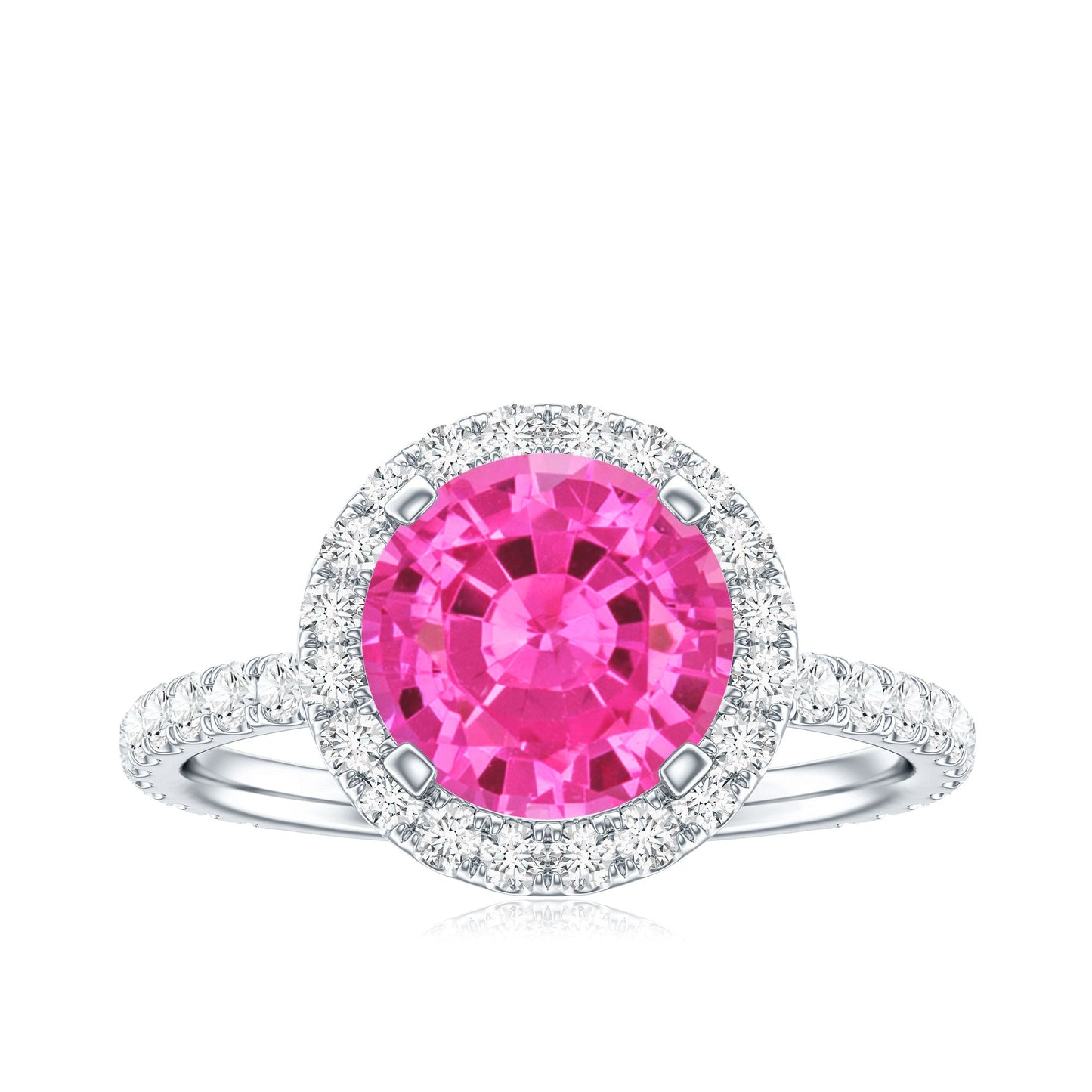 2.25 Carat Round Lab Grown Pink Sapphire and Diamond Engagement Ring
