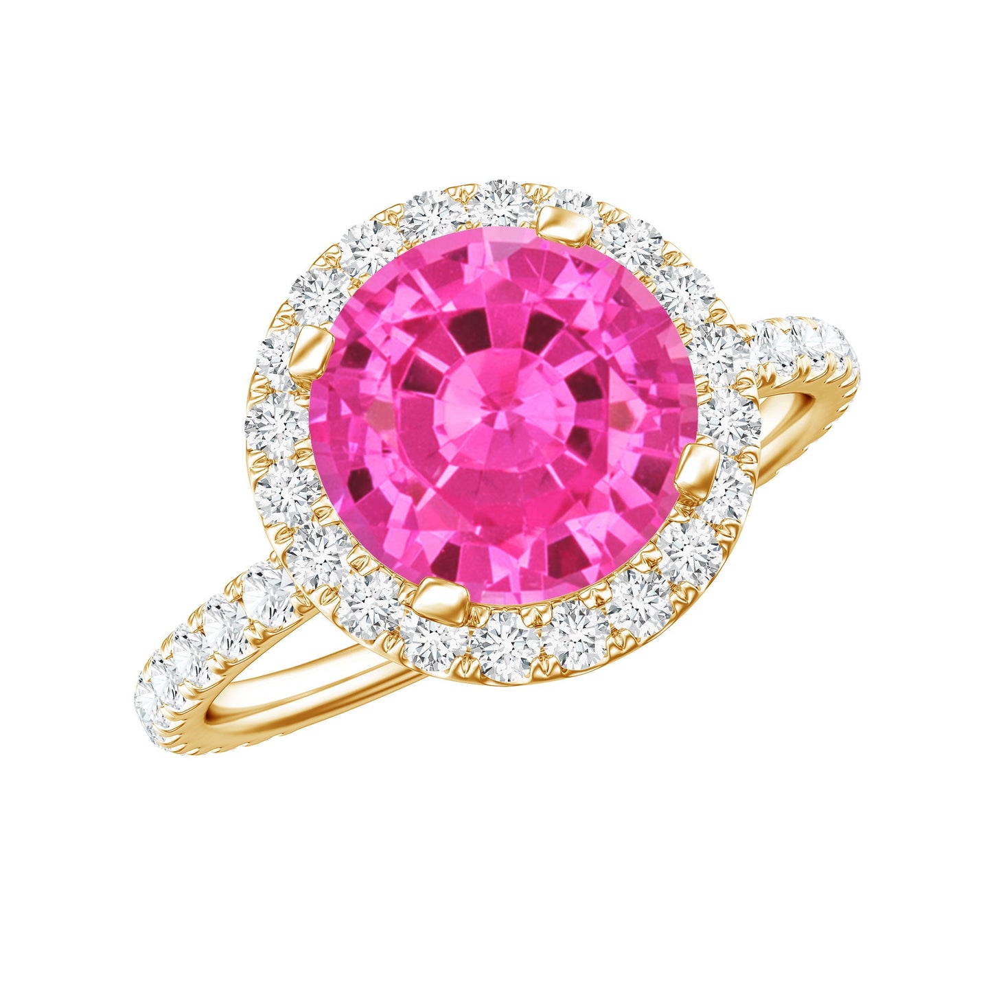2.25 Carat Round Lab Grown Pink Sapphire and Diamond Engagement Ring