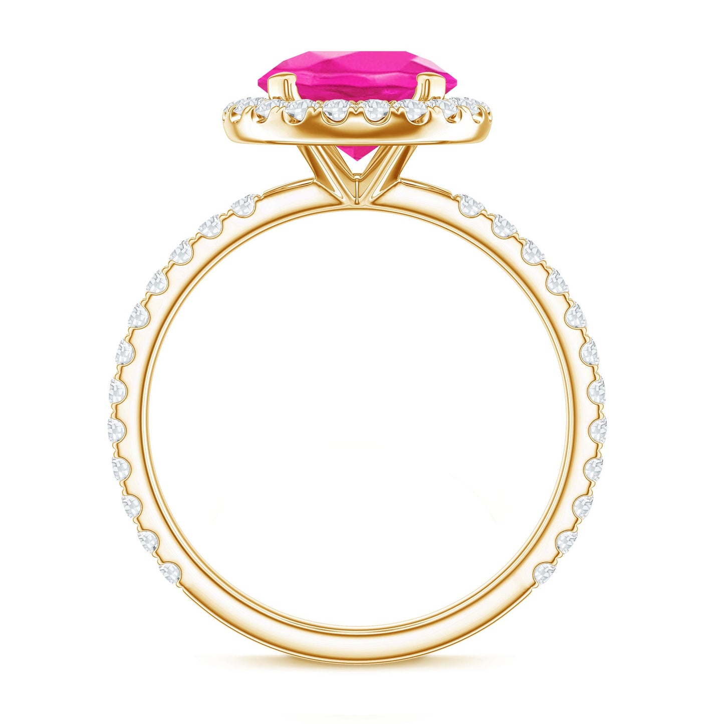 2.25 Carat Round Lab Grown Pink Sapphire and Diamond Engagement Ring