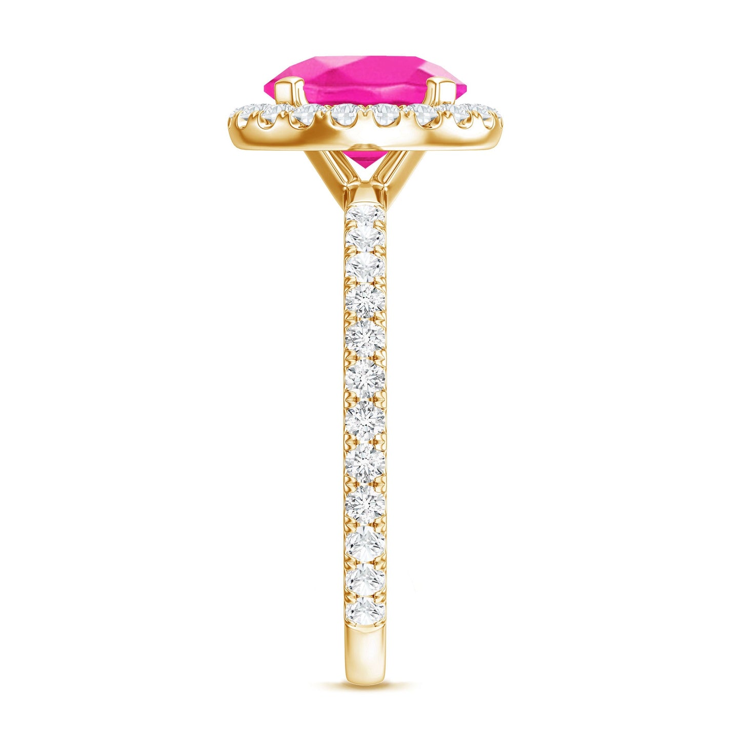 2.25 Carat Round Lab Grown Pink Sapphire and Diamond Engagement Ring