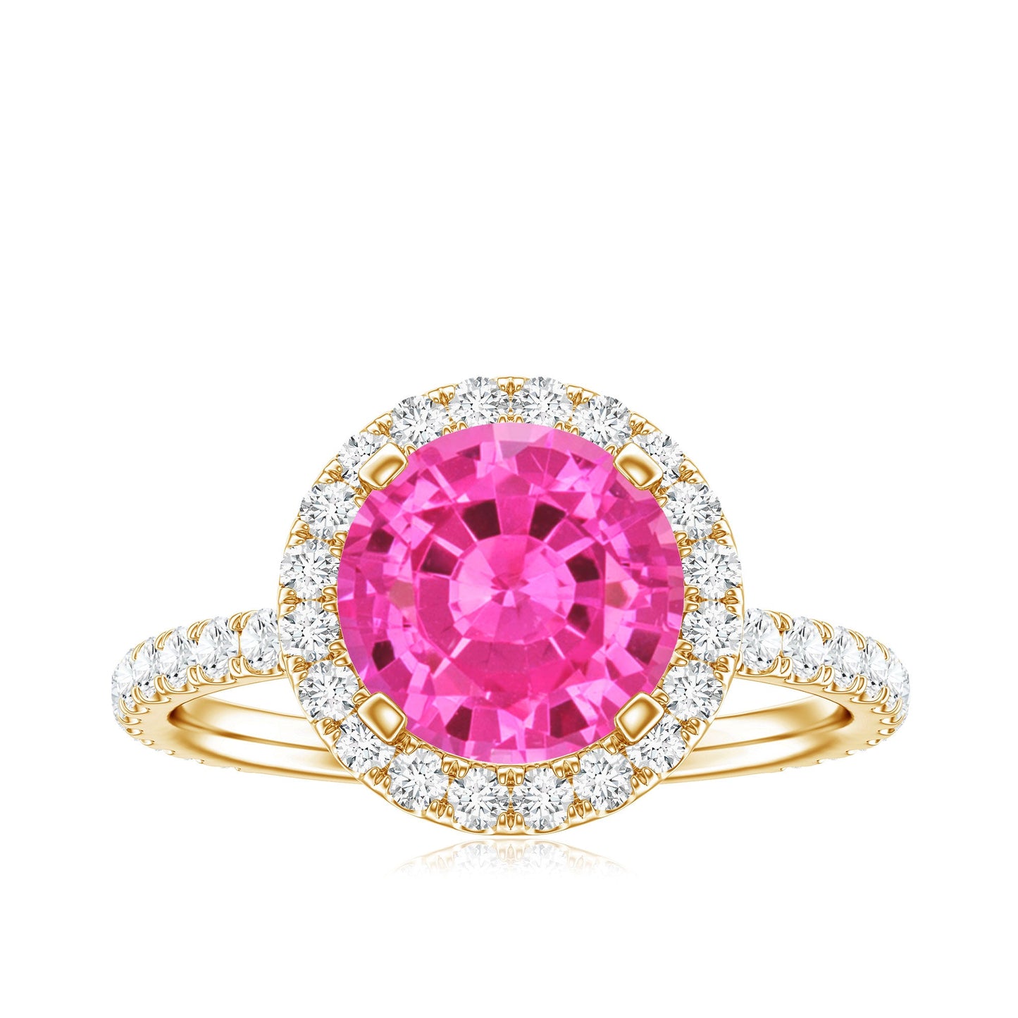2.25 Carat Round Lab Grown Pink Sapphire and Diamond Engagement Ring