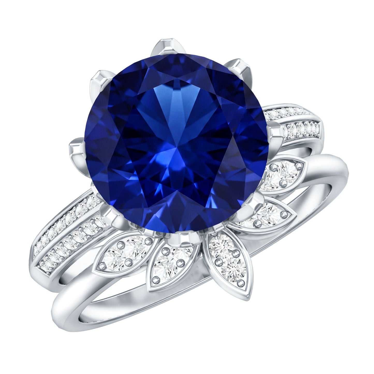 Nature Inspired 4.5 Carat Lab Grown Blue Sapphire Diamond Engagement Ring with Enhancer