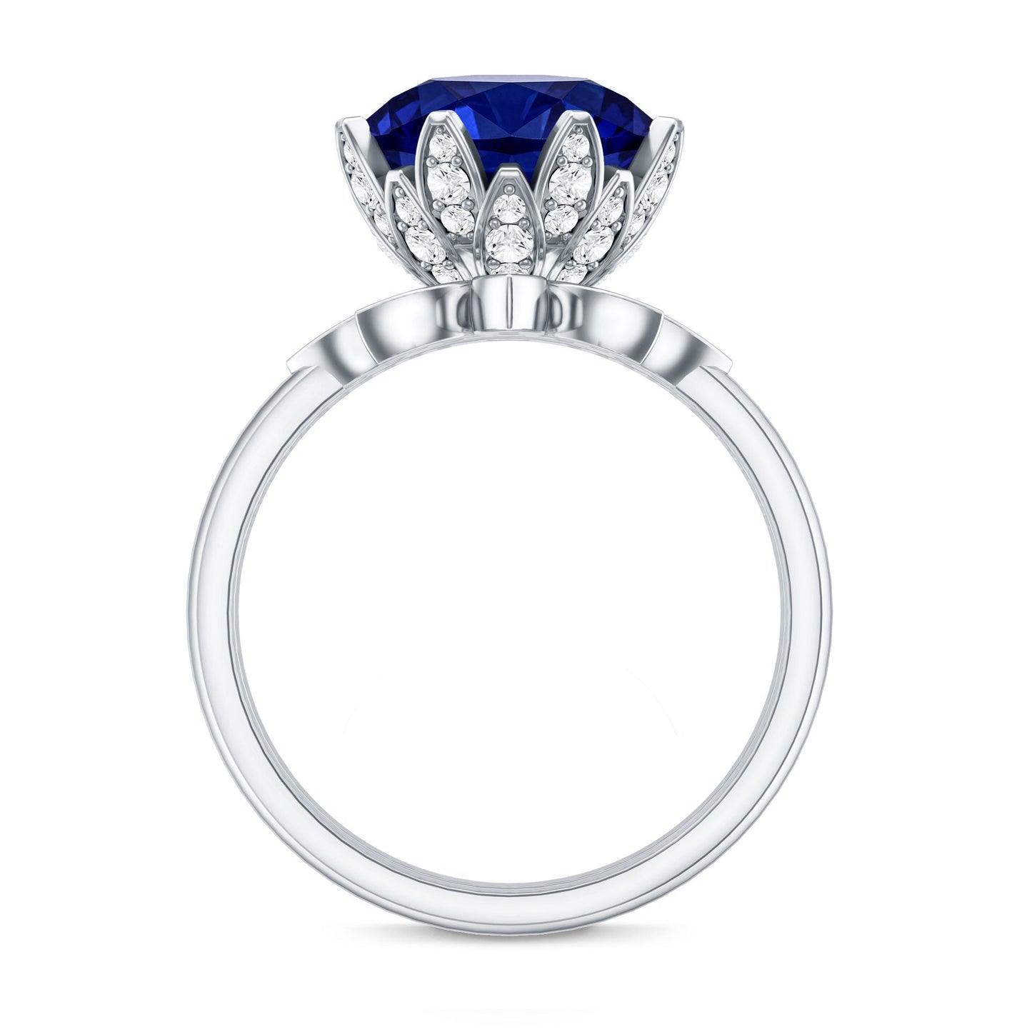 Nature Inspired 4.5 Carat Lab Grown Blue Sapphire Diamond Engagement Ring with Enhancer