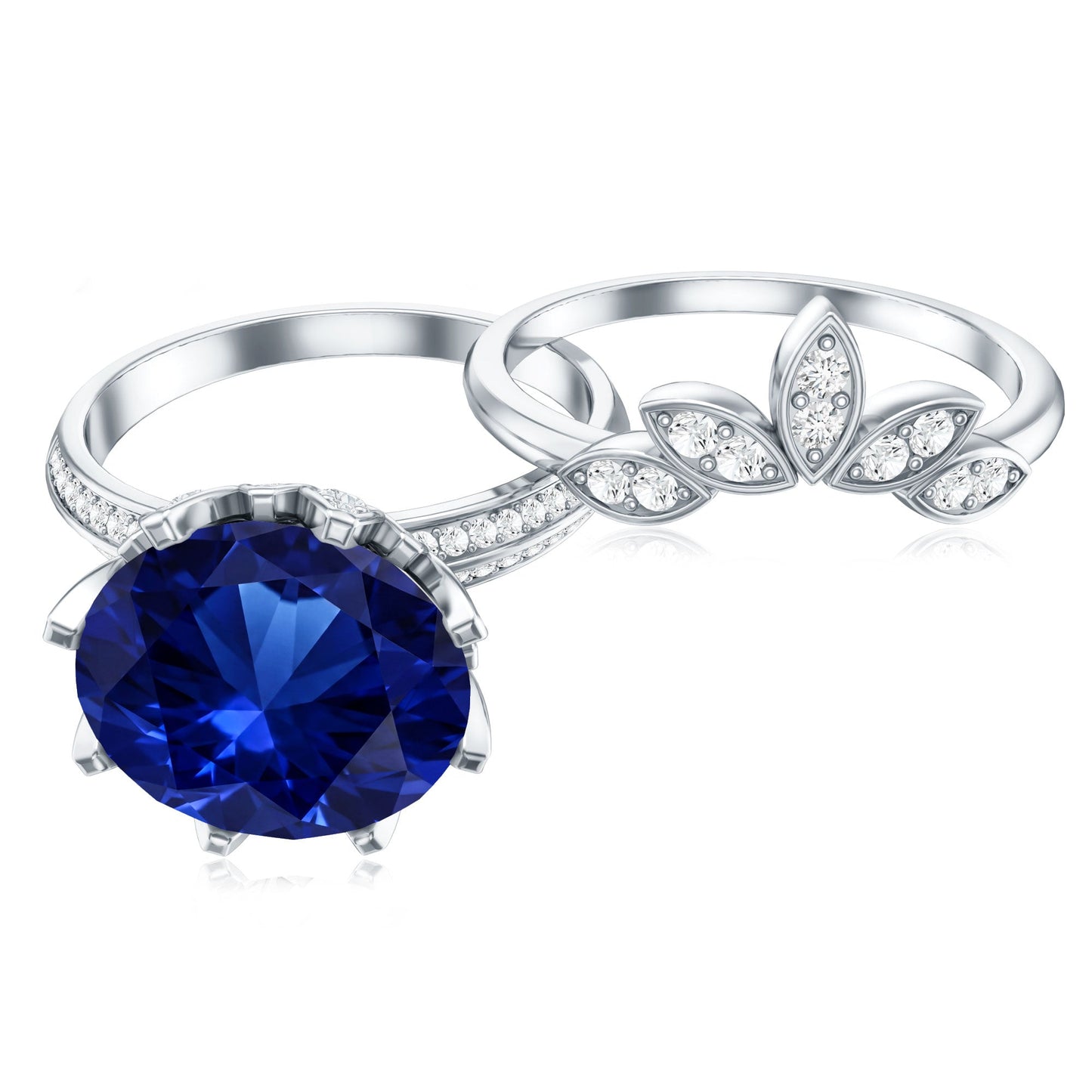 Nature Inspired 4.5 Carat Lab Grown Blue Sapphire Diamond Engagement Ring with Enhancer