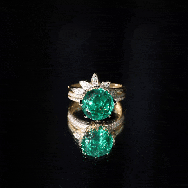 Floral Inspired Lab Grown Emerald Bridal Engagement Ring With Moissanite Enhancer