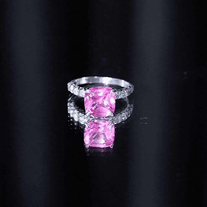 2.75 Carat Cushion Cut Lab Created Pink Sapphire Engagement Ring with Diamond