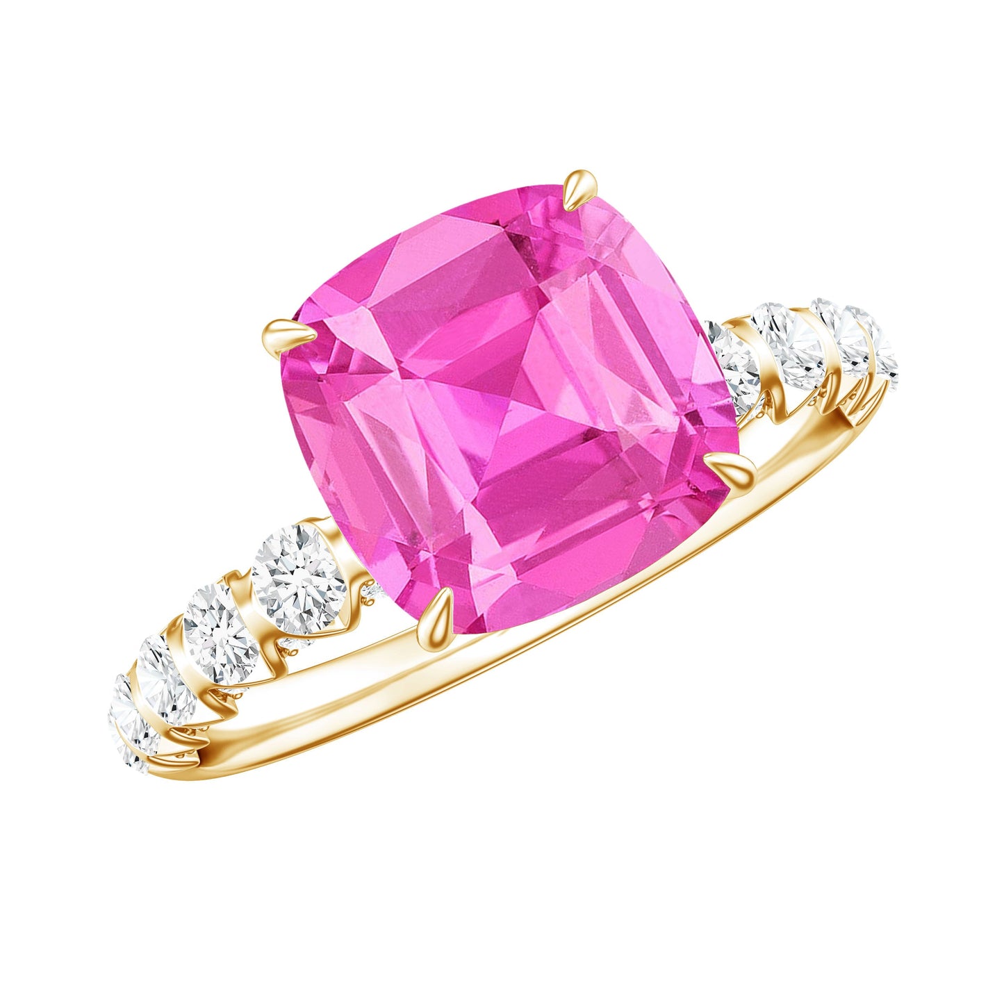 2.75 Carat Cushion Cut Lab Created Pink Sapphire Engagement Ring with Diamond