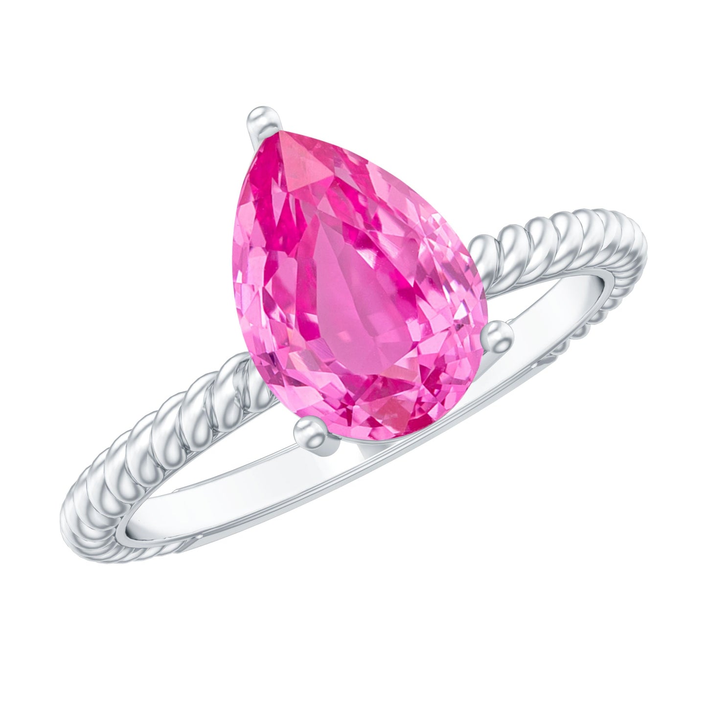 2.5 Carat Lab Created Pink Sapphire Teardrop Engagement Ring with Surprise Diamond