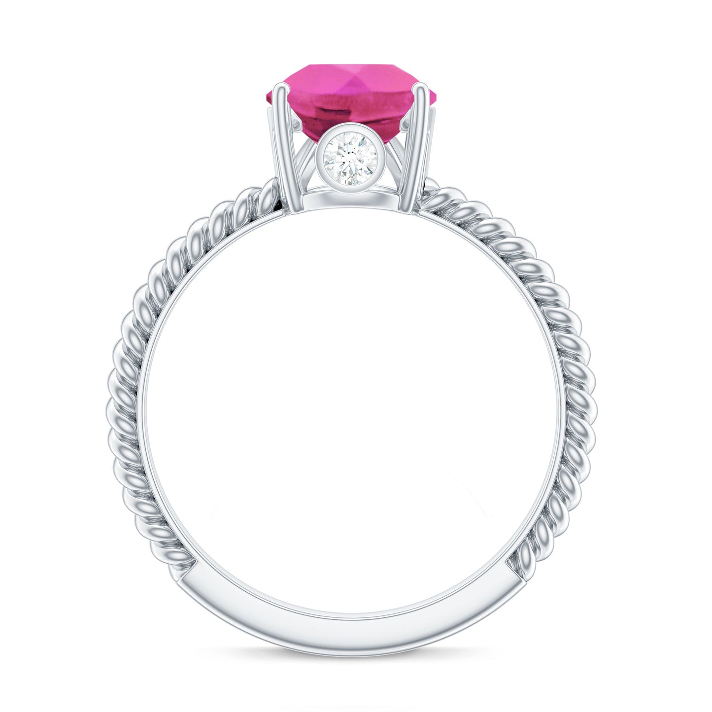 2.5 Carat Lab Created Pink Sapphire Teardrop Engagement Ring with Surprise Diamond