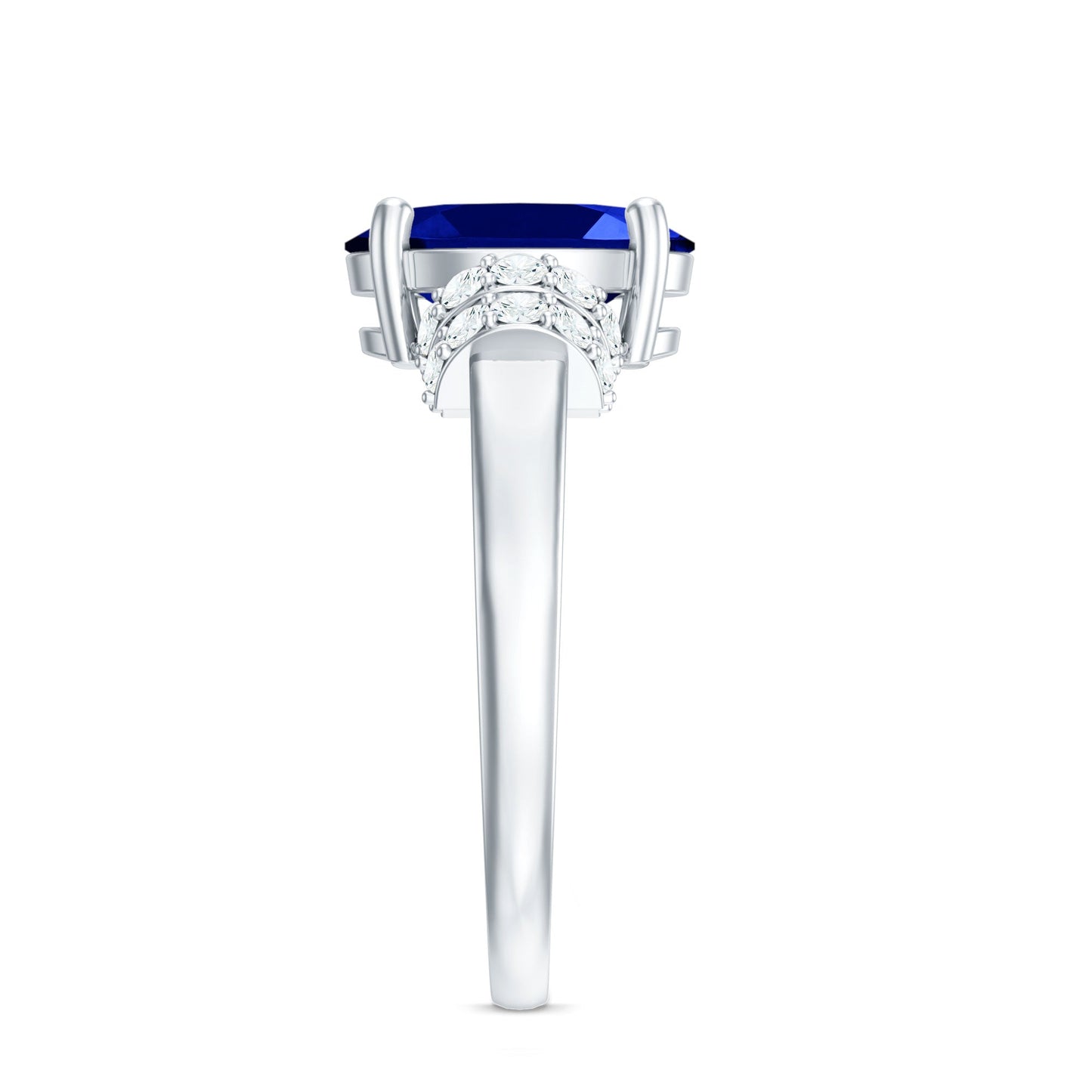 Certified 4 Carat Oval Lab Grown Blue Sapphire Engagement Ring with Diamonds
