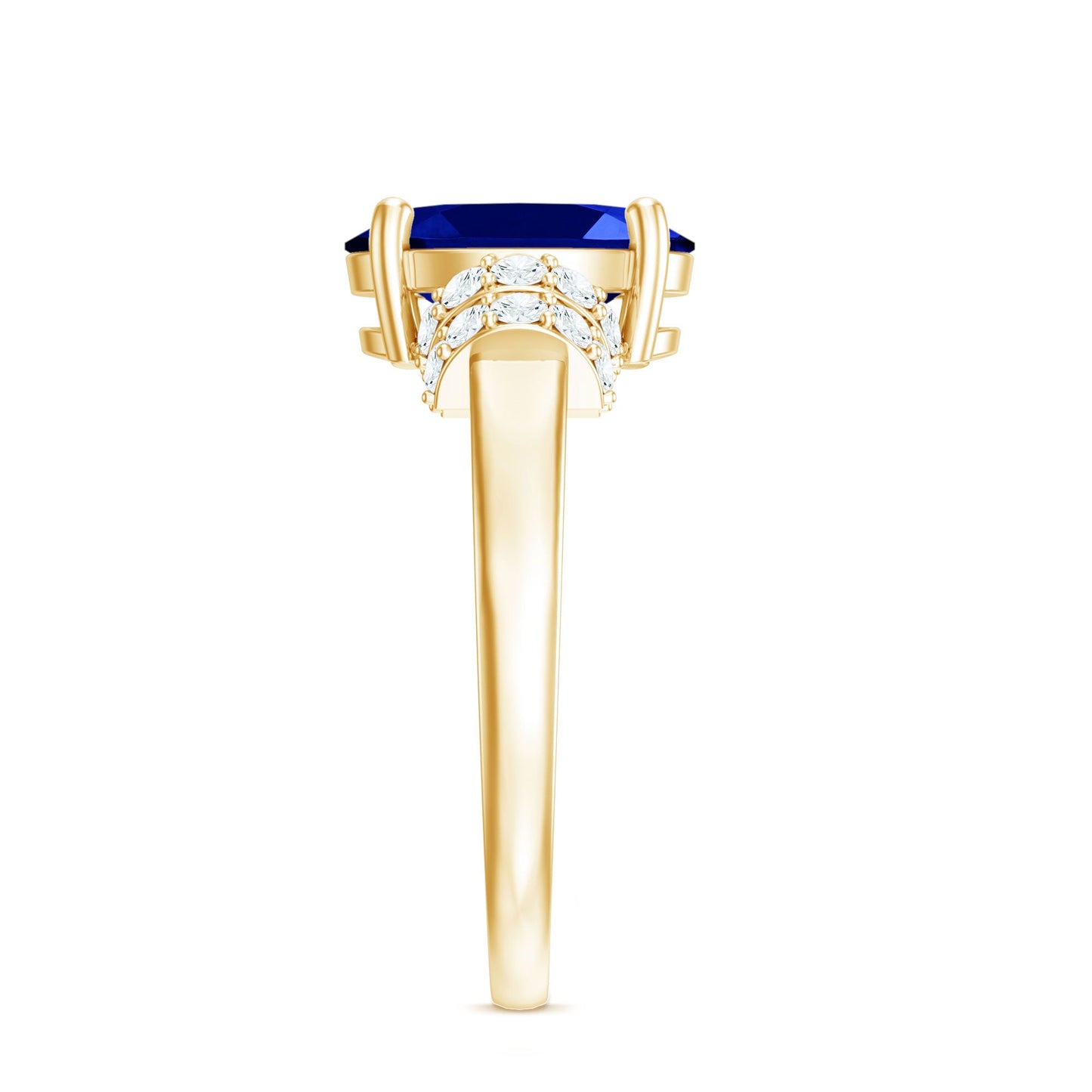 Certified 4 Carat Oval Lab Grown Blue Sapphire Engagement Ring with Diamonds