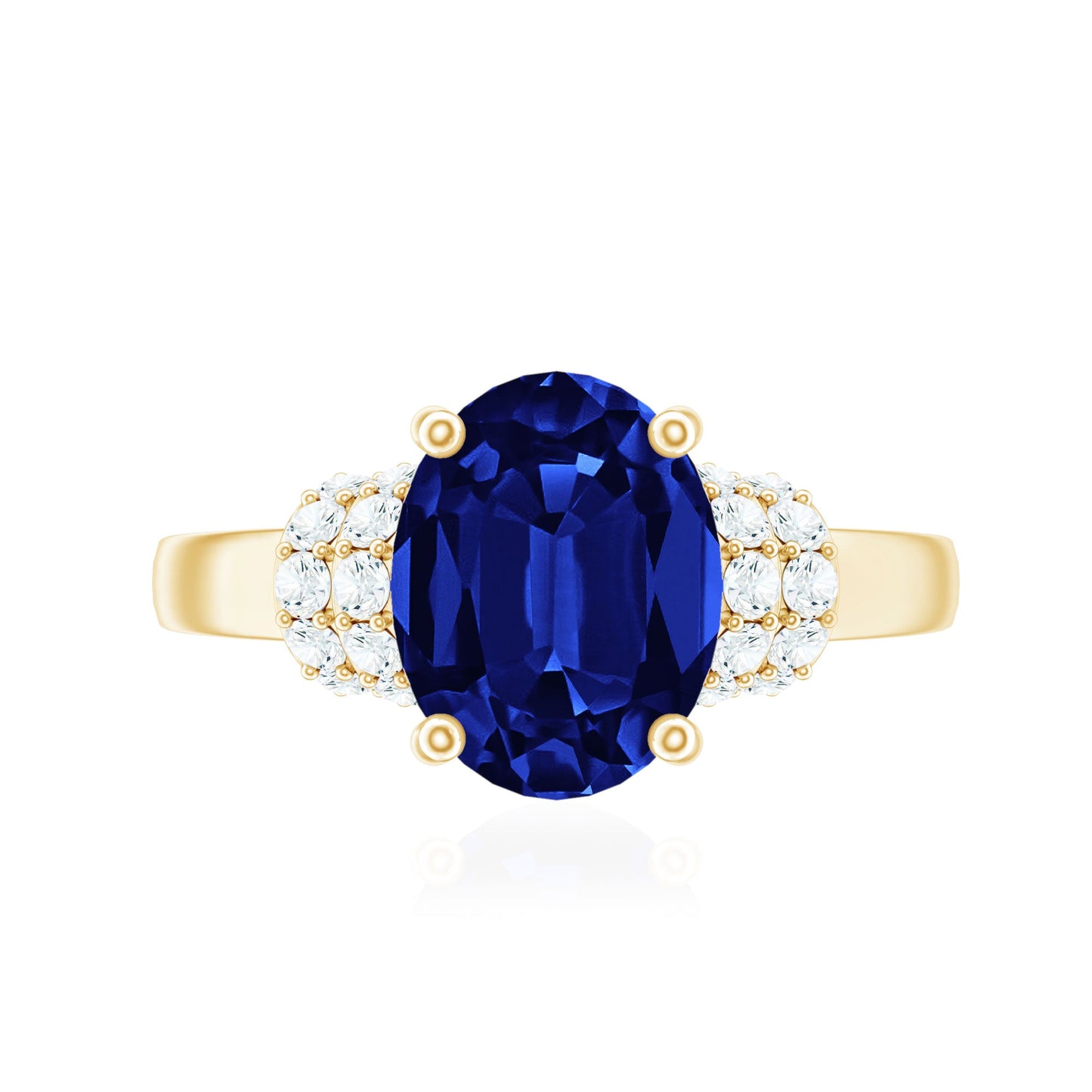 Certified 4 Carat Oval Lab Grown Blue Sapphire Engagement Ring with Diamonds
