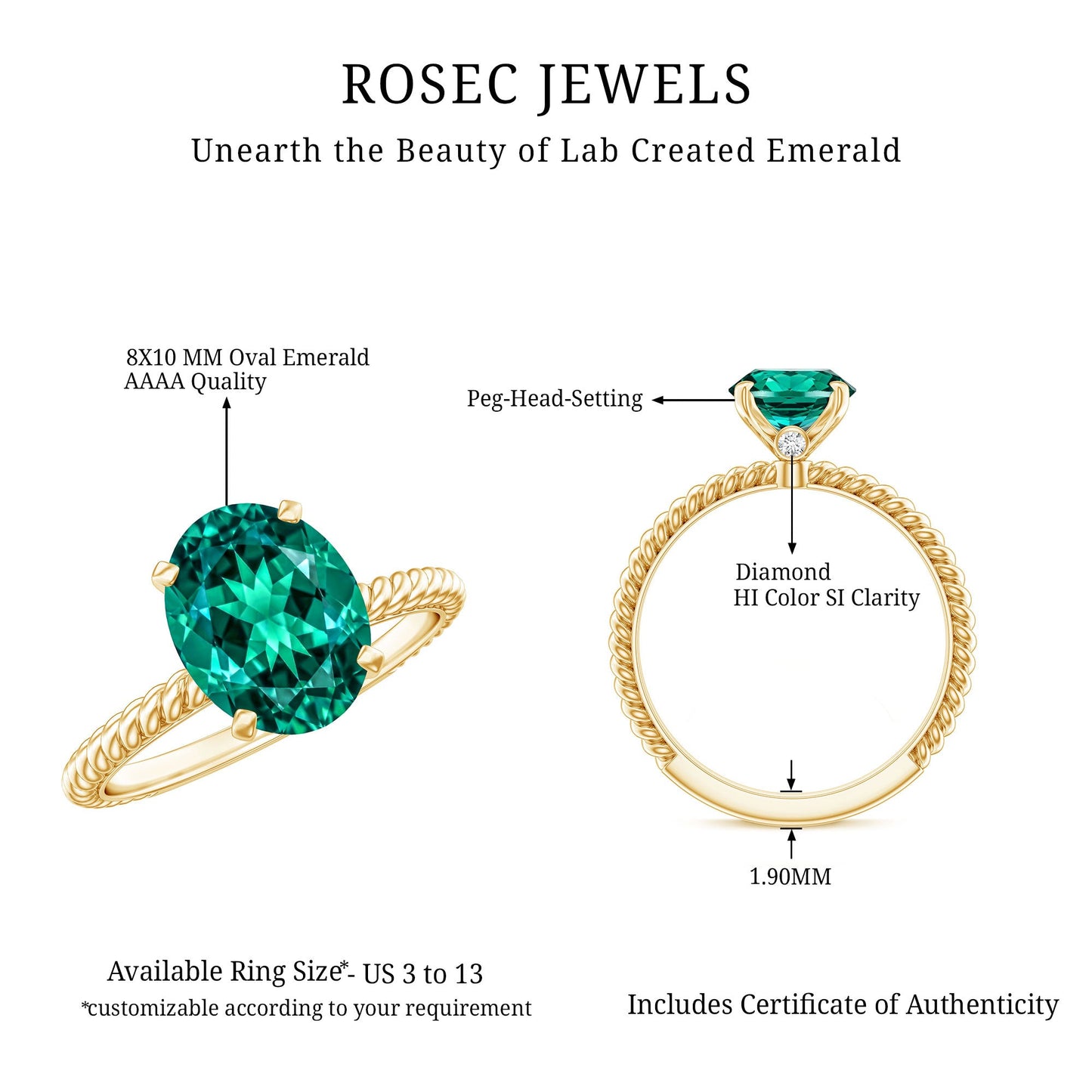 Certified 3 Carat Oval Lab Grown Emerald Ring for Engagement