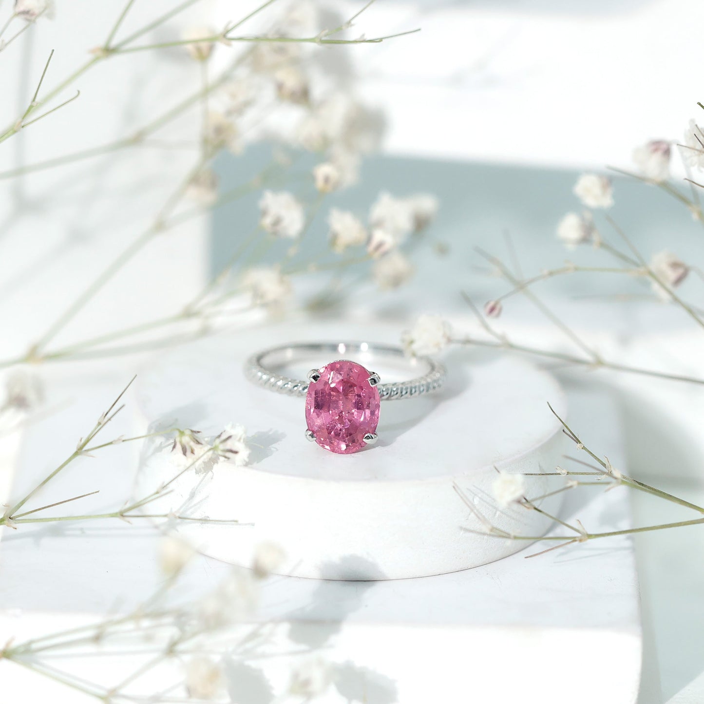 4 CT Lab Created Pink Sapphire Oval Engagement Ring