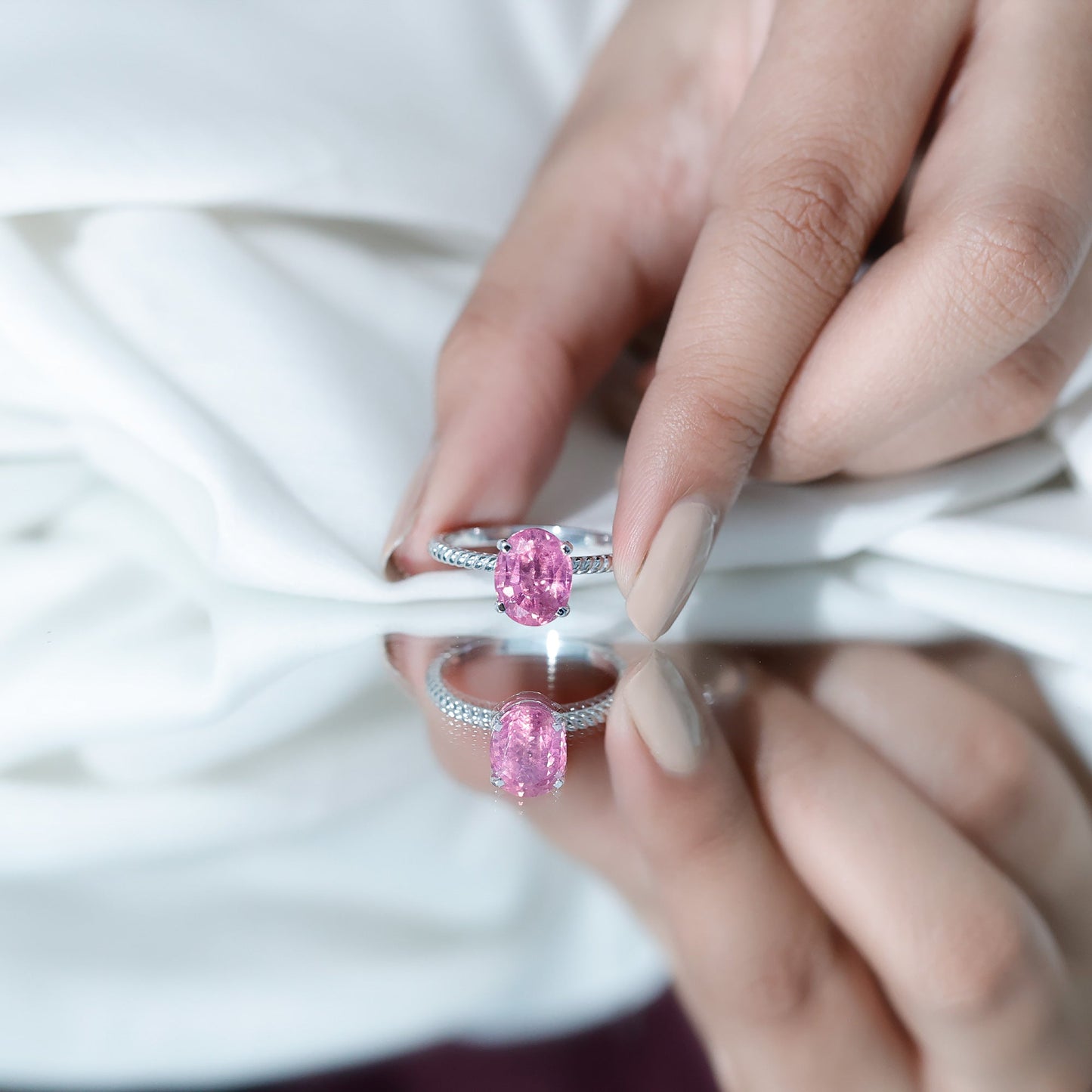 4 CT Lab Created Pink Sapphire Oval Engagement Ring