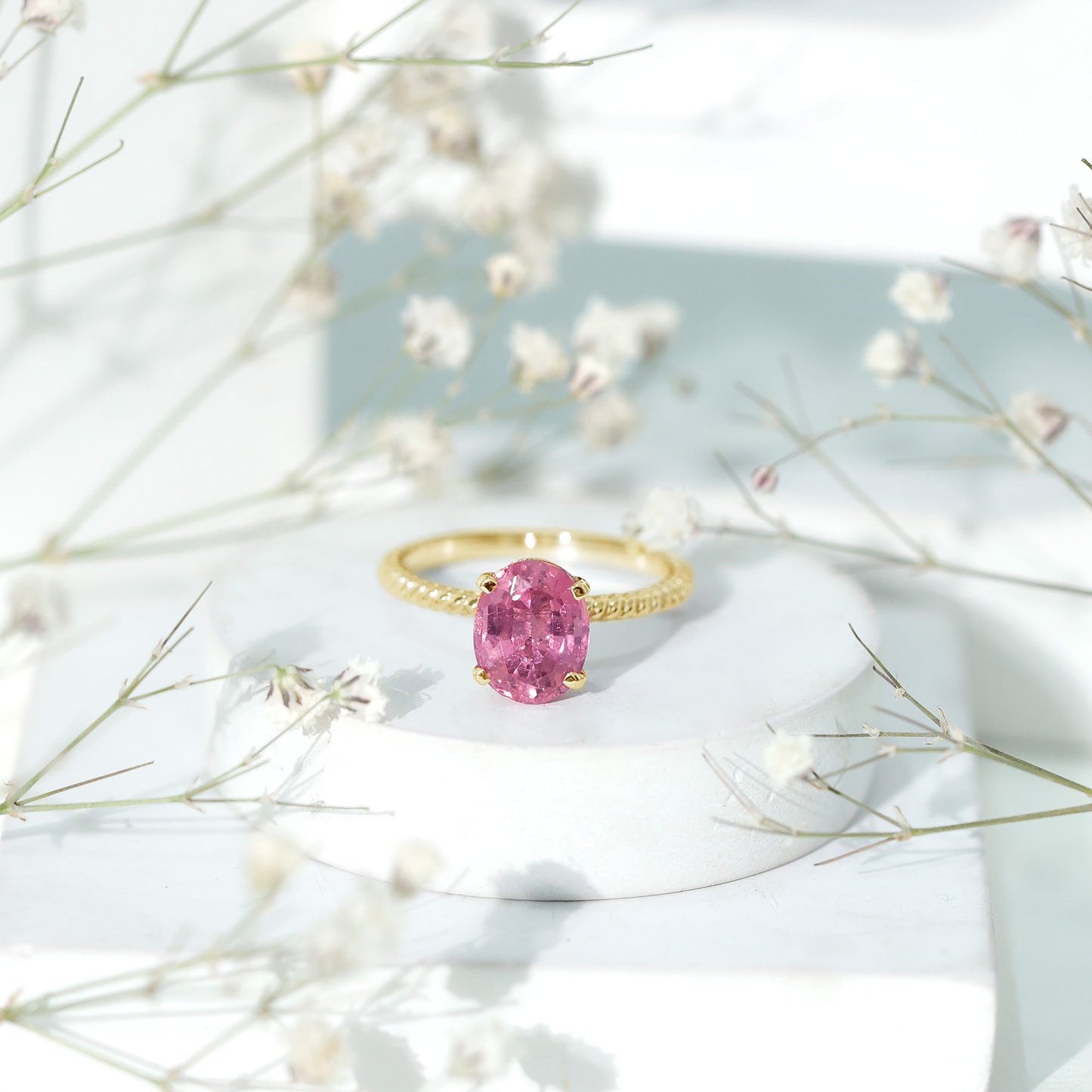 4 CT Lab Created Pink Sapphire Oval Engagement Ring