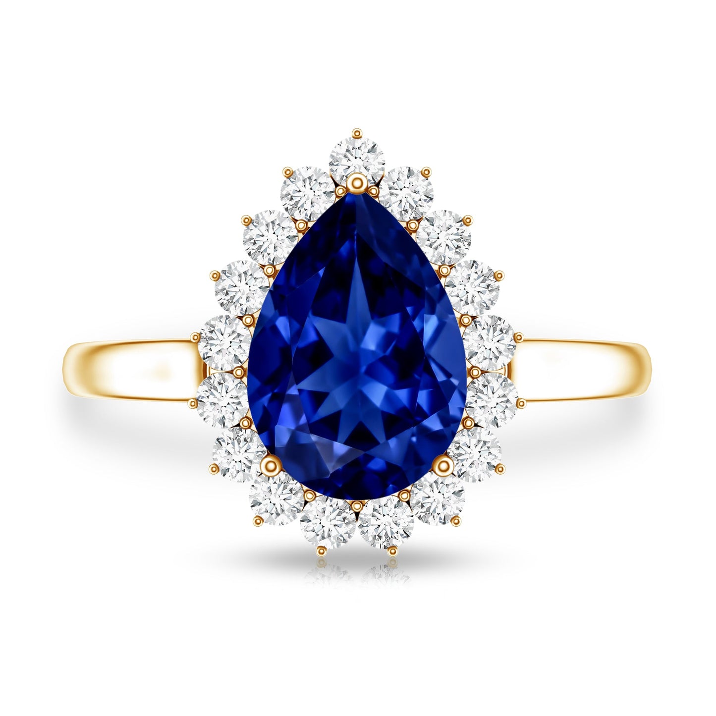 Certified 3.3 Carat Lab Grown Pear Shaped Blue Sapphire Engagement Ring with Diamond Halo