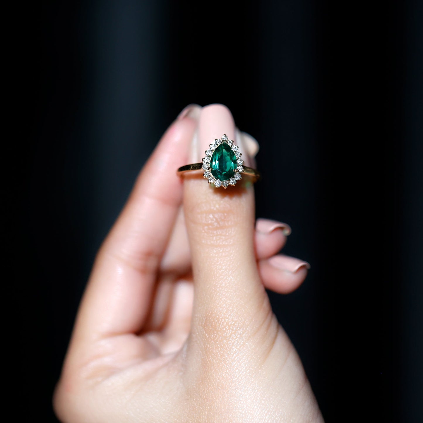 2 Carat Pear Cut Lab Created Emerald Halo Engagement Ring with Diamond