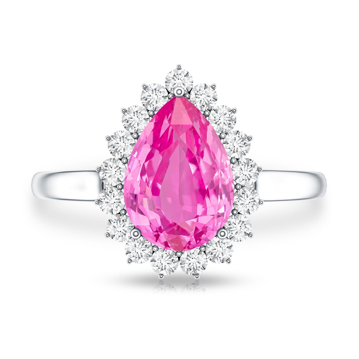 Pear Created Pink Sapphire and Diamond Halo Engagement Ring