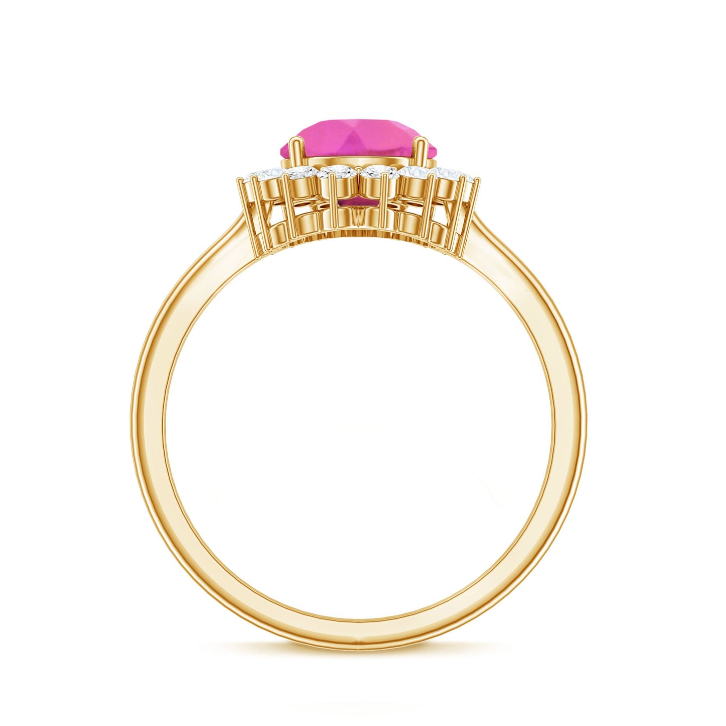 Pear Created Pink Sapphire and Diamond Halo Engagement Ring