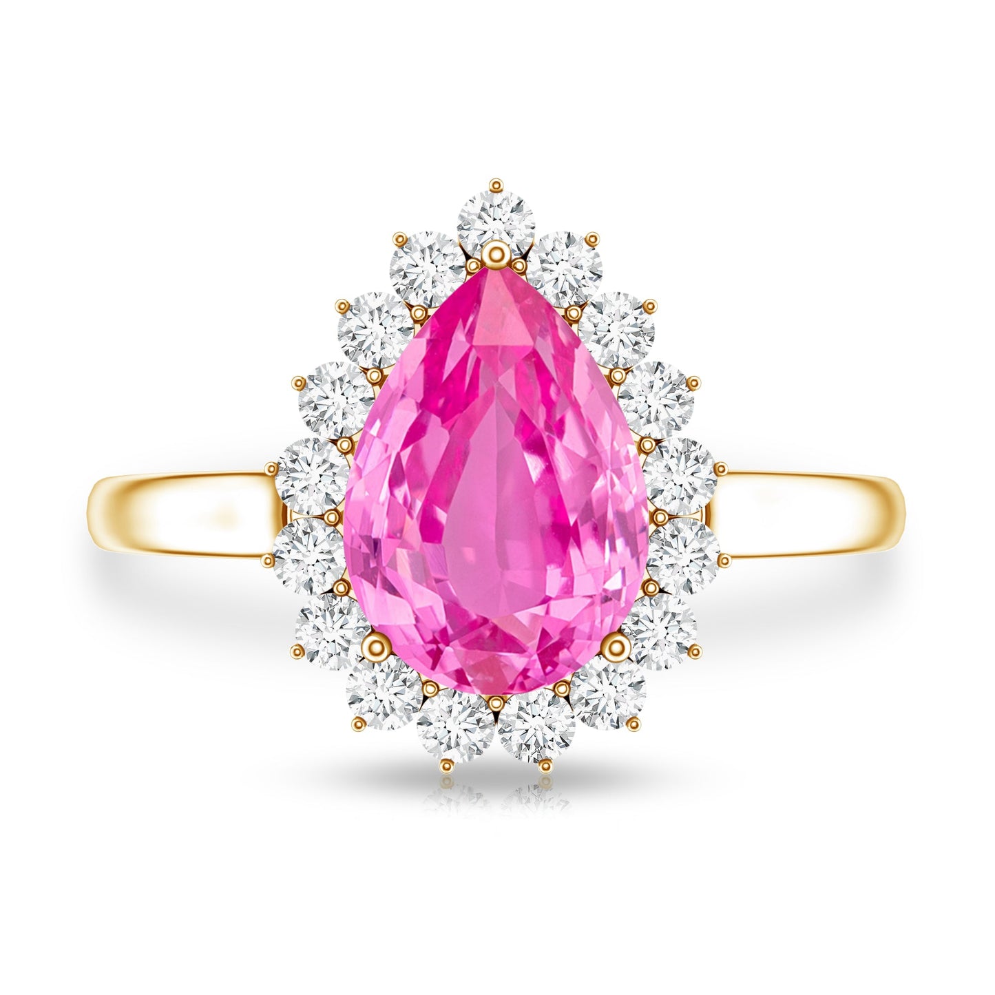 Pear Created Pink Sapphire and Diamond Halo Engagement Ring