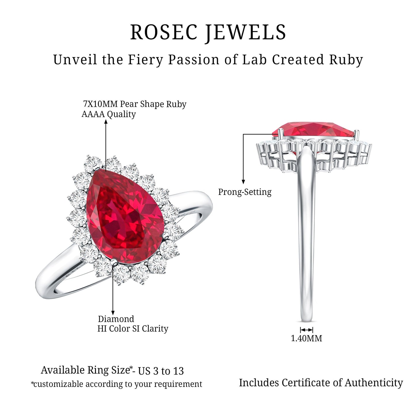 Certified 2.9 Carat Lab Grown Ruby Teardrop Engagement Ring with Diamond Halo