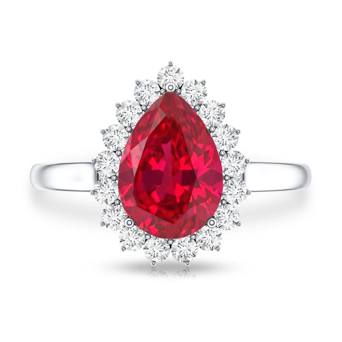 Certified 2.9 Carat Lab Grown Ruby Teardrop Engagement Ring with Diamond Halo