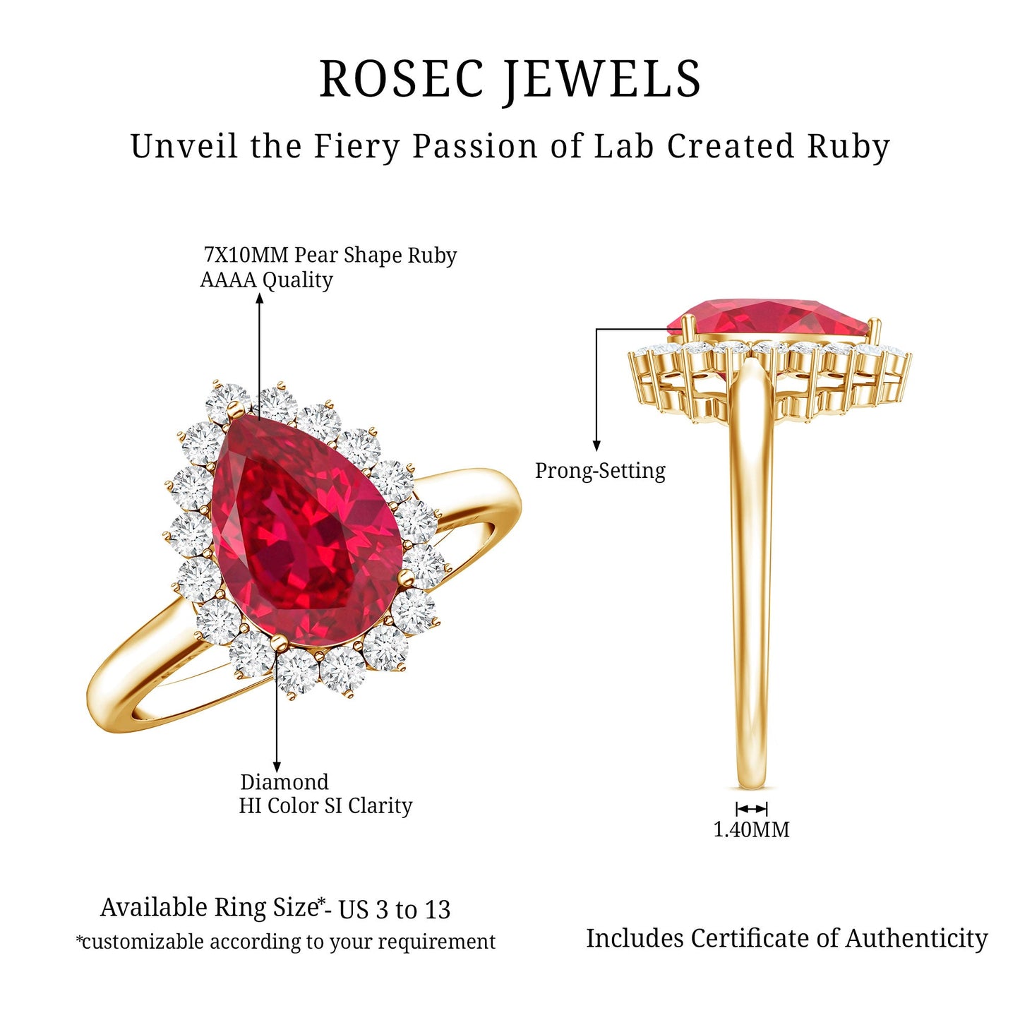 Certified 2.9 Carat Lab Grown Ruby Teardrop Engagement Ring with Diamond Halo