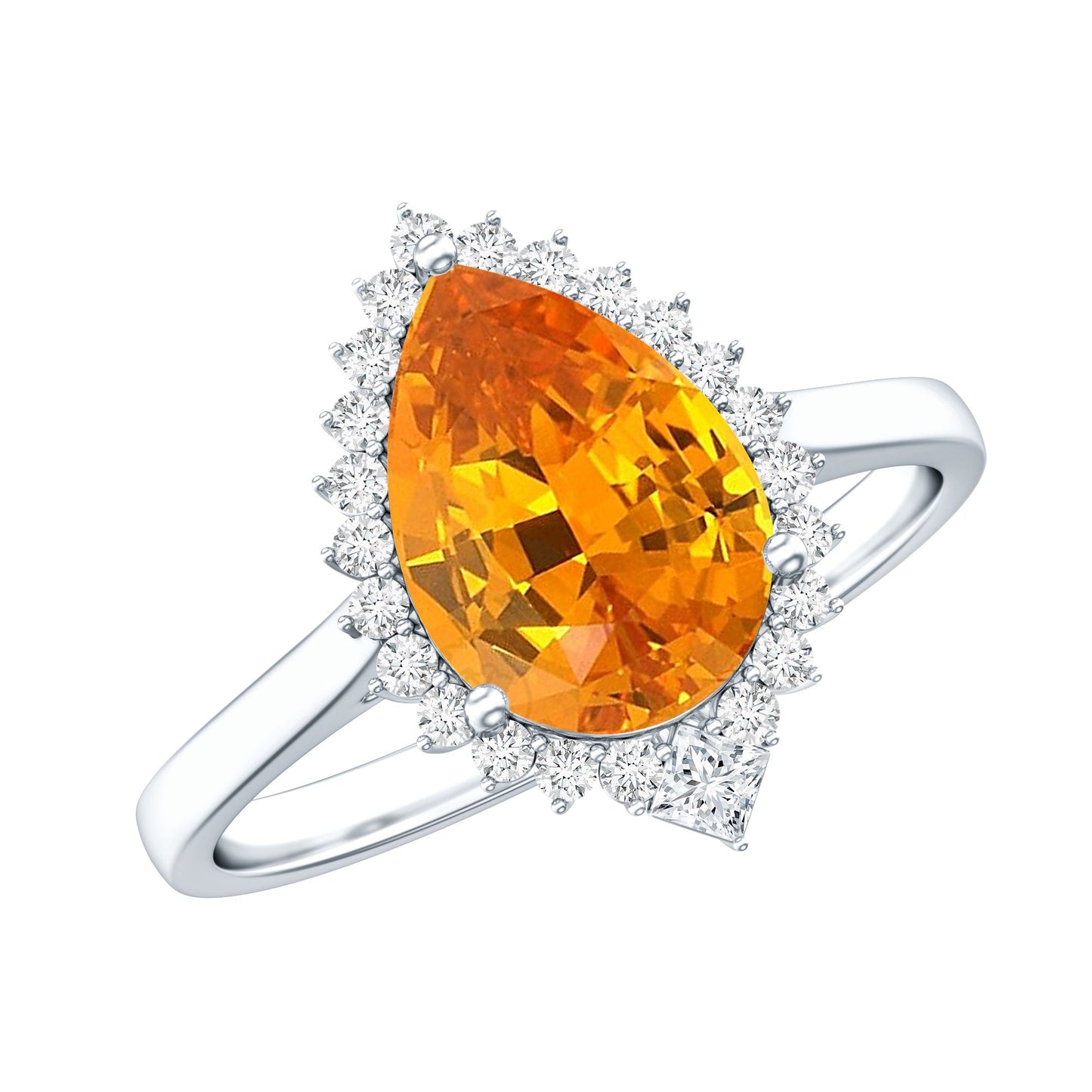 Certified 2.5 Carat Lab Grown Orange Sapphire Engagement Ring with Real Diamond Halo
