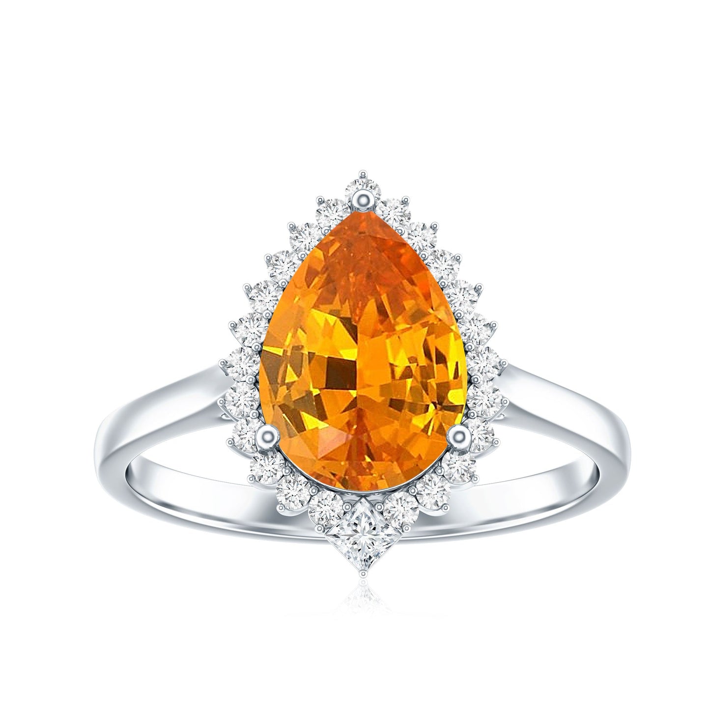 Certified 2.5 Carat Lab Grown Orange Sapphire Engagement Ring with Real Diamond Halo