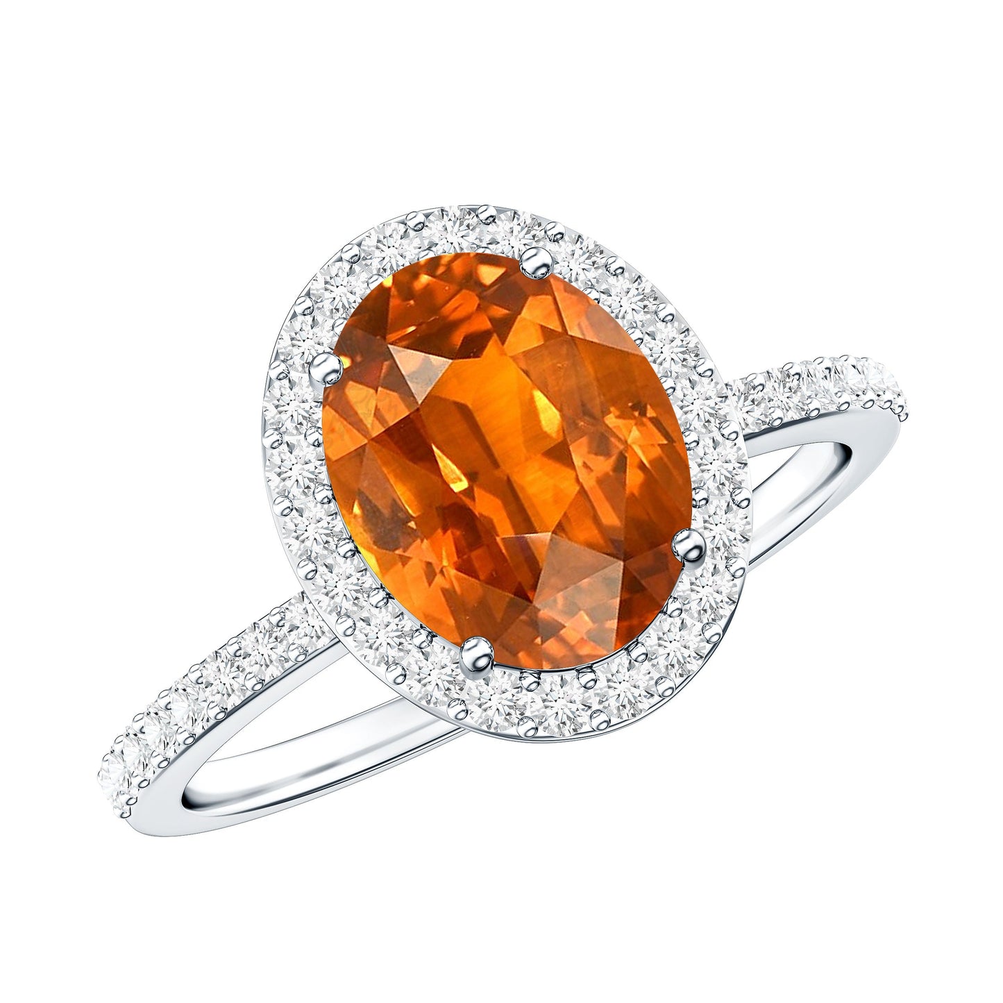 4 Carat Lab Grown Orange Sapphire Oval Engagement Ring with Diamond Halo