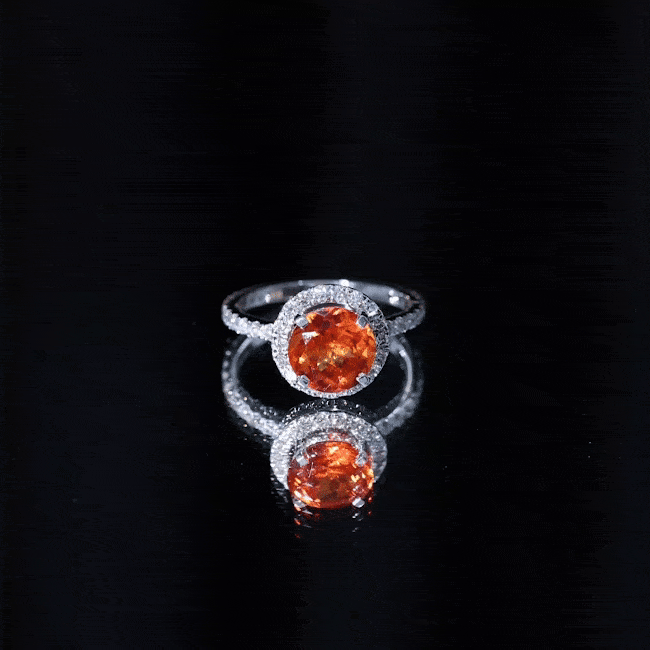 Certified 2.25 Carat Lab Grown Orange Sapphire Engagement Ring with Diamond Halo