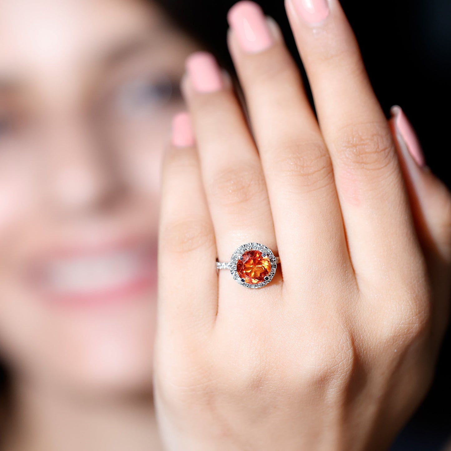 Certified 2.25 Carat Lab Grown Orange Sapphire Engagement Ring with Diamond Halo