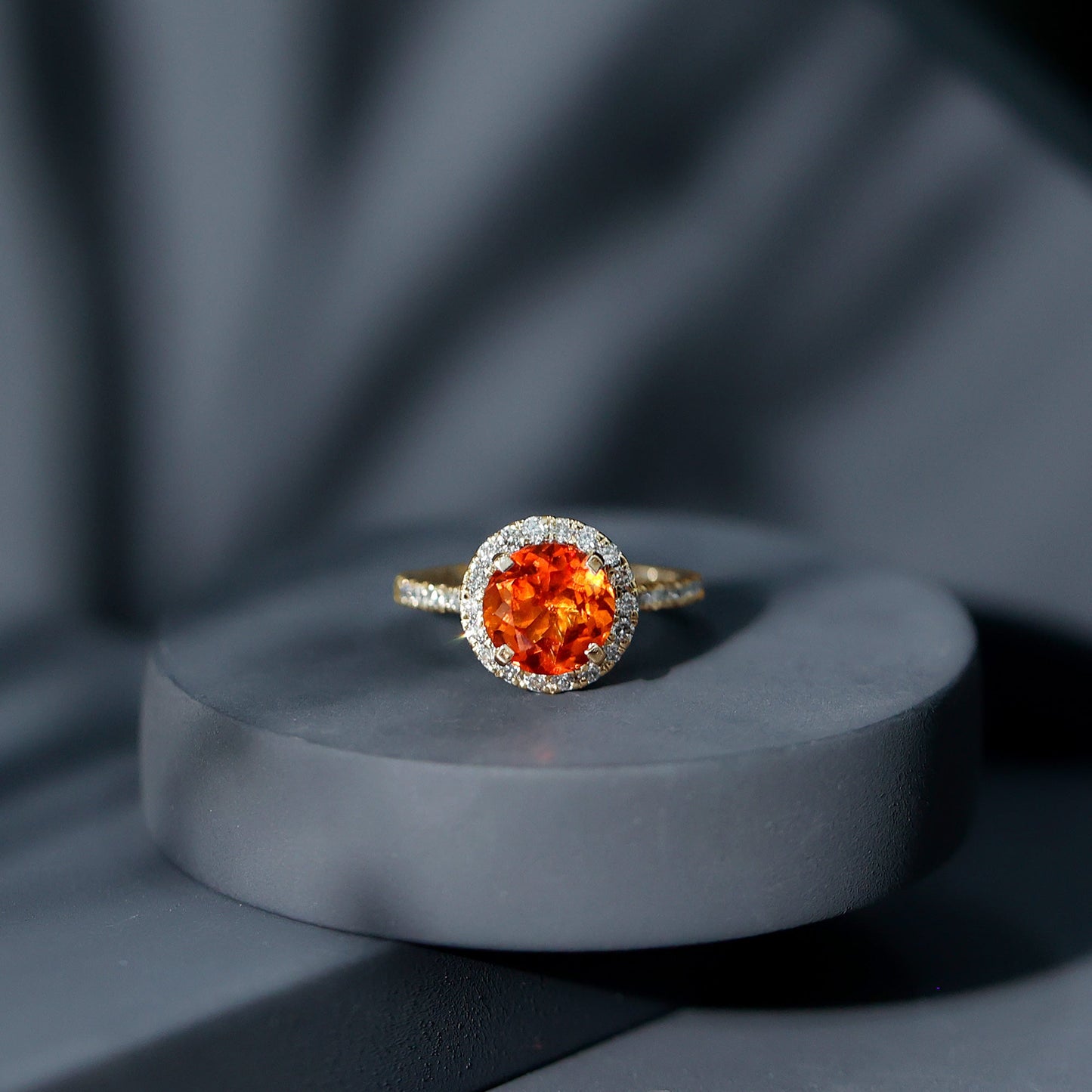 Certified 2.25 Carat Lab Grown Orange Sapphire Engagement Ring with Diamond Halo