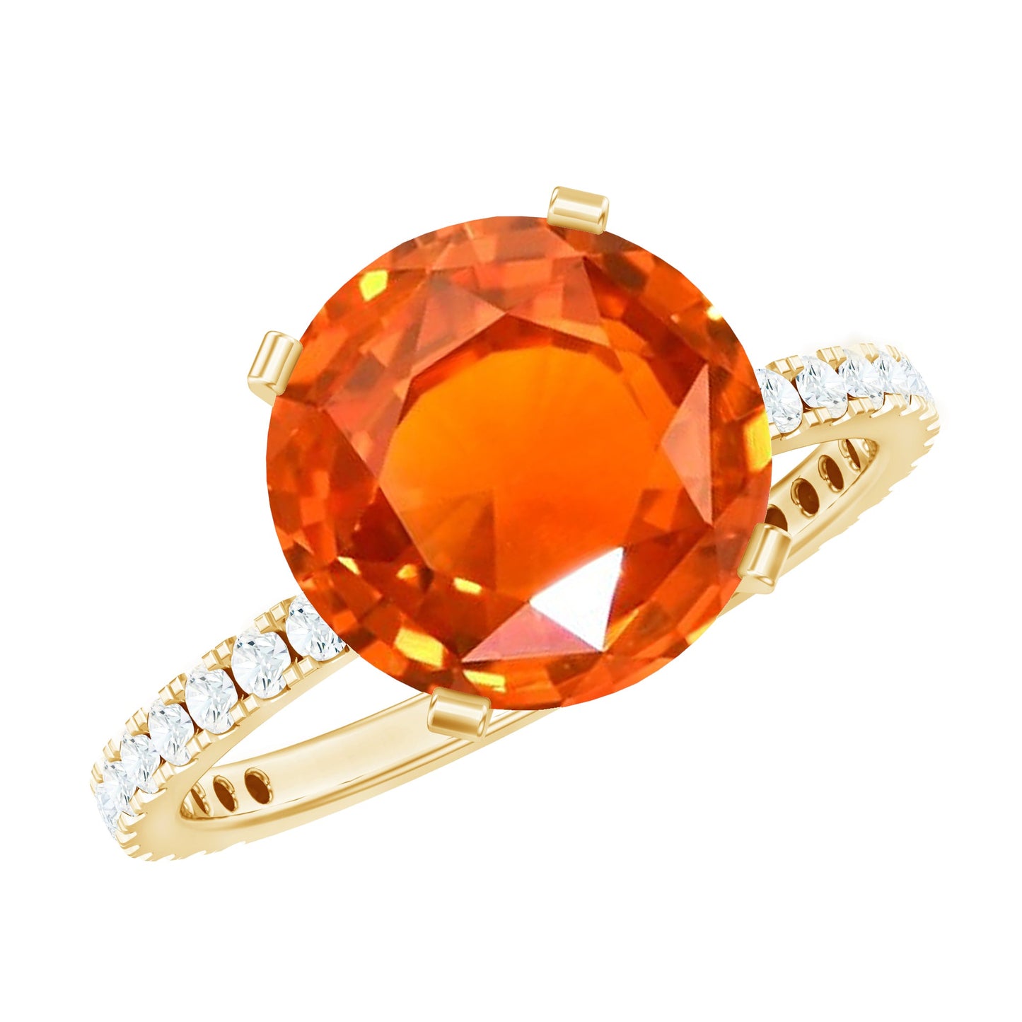 Solitaire 2.25 Carat Lab Grown Orange Sapphire Engagement Ring with Diamond