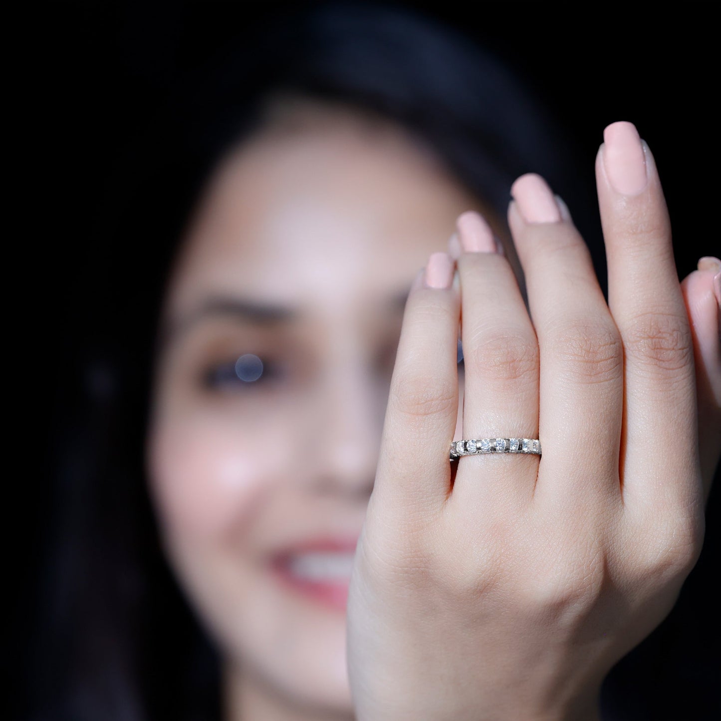 Certified Round Moissanite Half Eternity Wedding Band